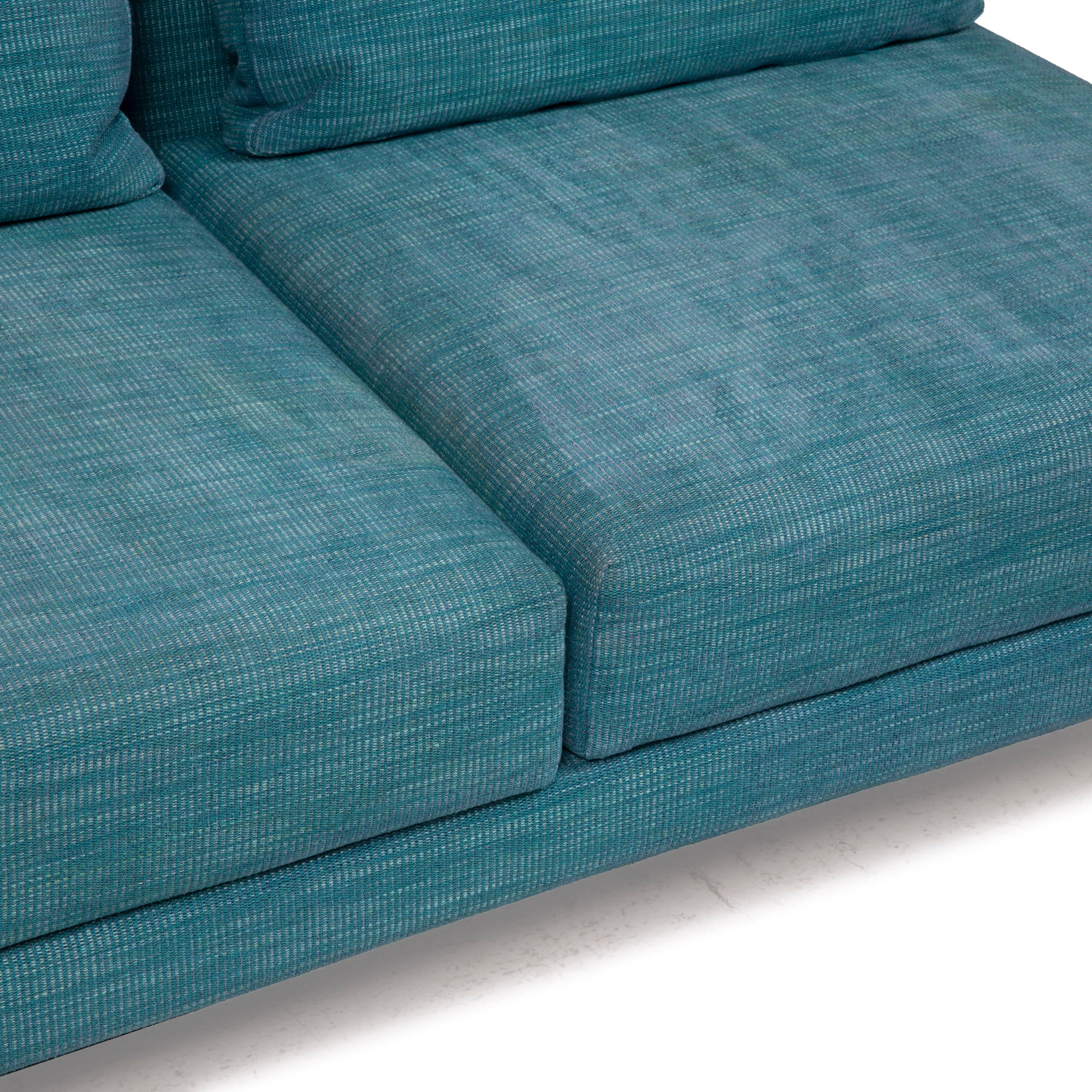 German Brühl & Sippold Moule Fabric Sofa Blue Two-Seater Reclining Function Turquoise For Sale
