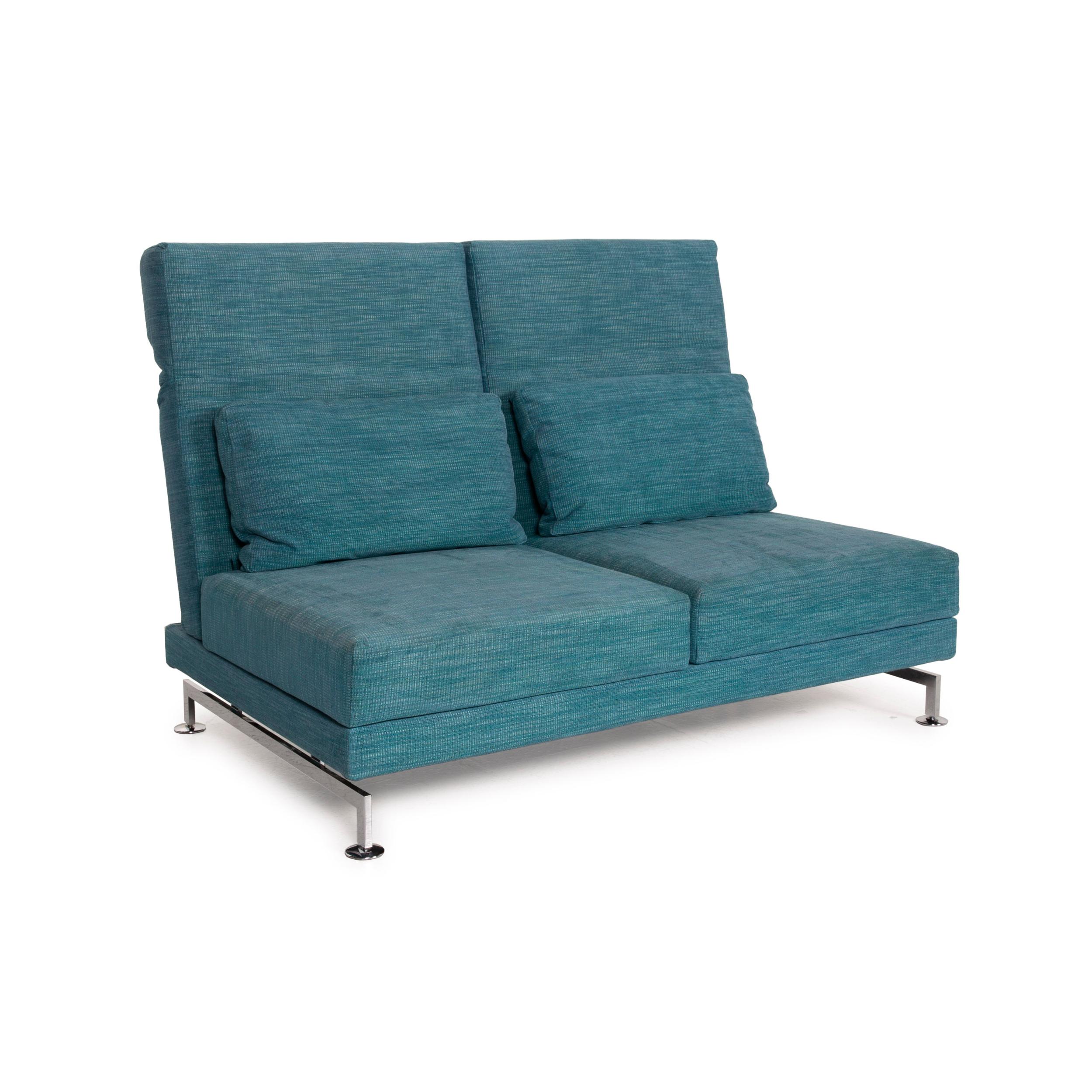 Brühl & Sippold Moule Fabric Sofa Blue Two-Seater Reclining Function Turquoise For Sale 2