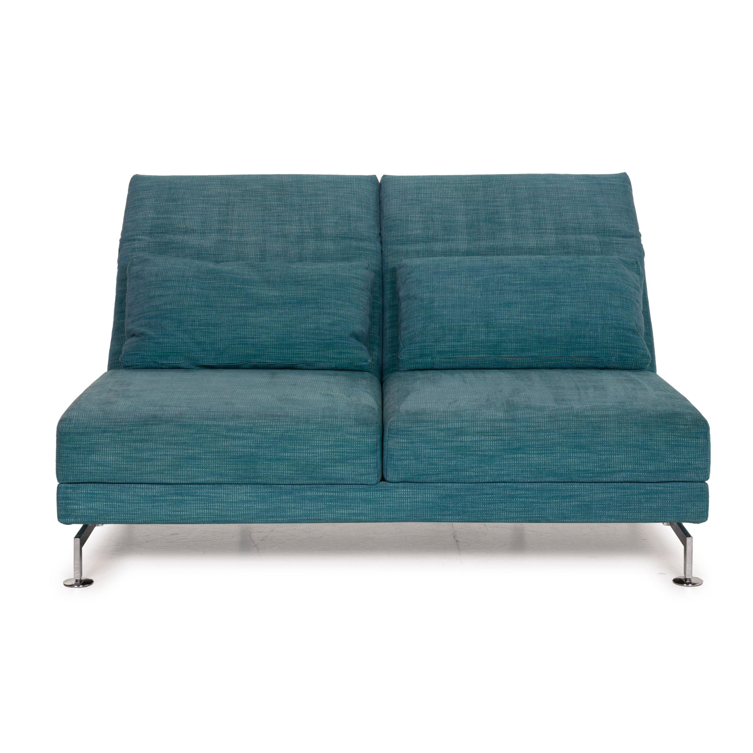 Brühl & Sippold Moule Fabric Sofa Blue Two-Seater Reclining Function Turquoise For Sale 3