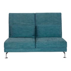 Brühl & Sippold Moule Fabric Sofa Blue Two-Seater Reclining Function Turquoise