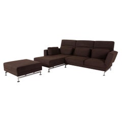 Canapé d'angle Brhl & Sippold Moule en tissu marron avec tabouret function relax