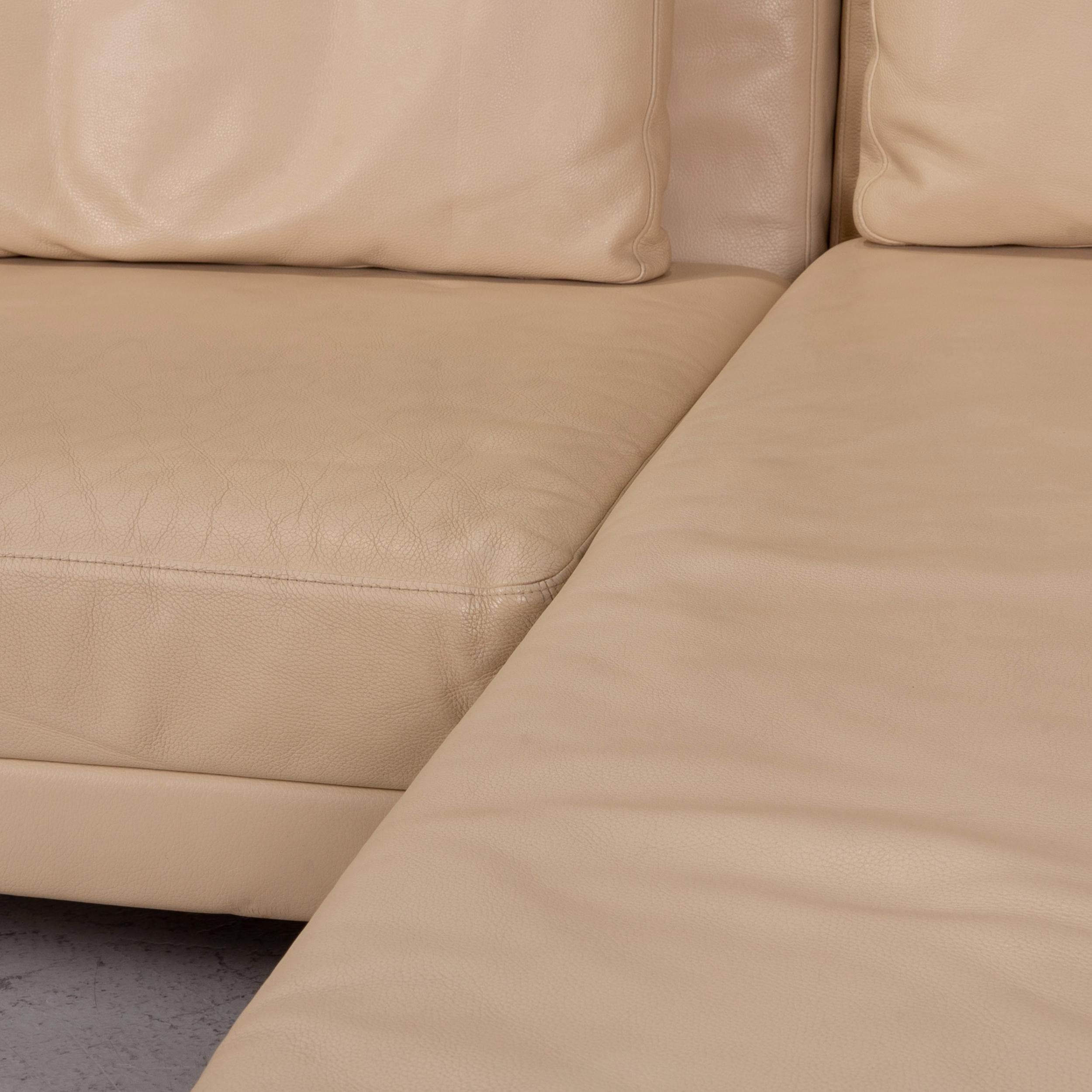 Brühl & Sippold Moule Leather Corner Sofa Beige Cream Sofa Bed Function For Sale 1