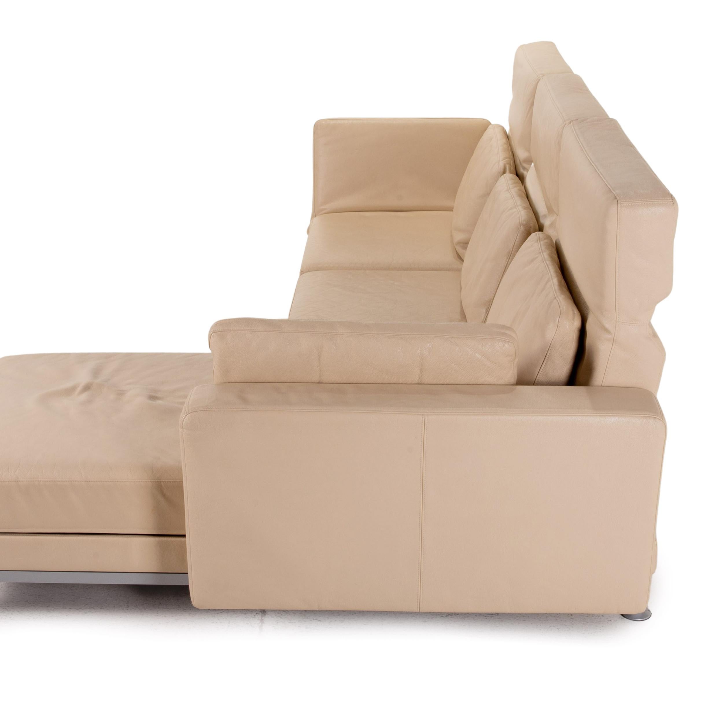 Brühl & Sippold Moule Leather Corner Sofa Beige Cream Sofa Bed Function For Sale 2
