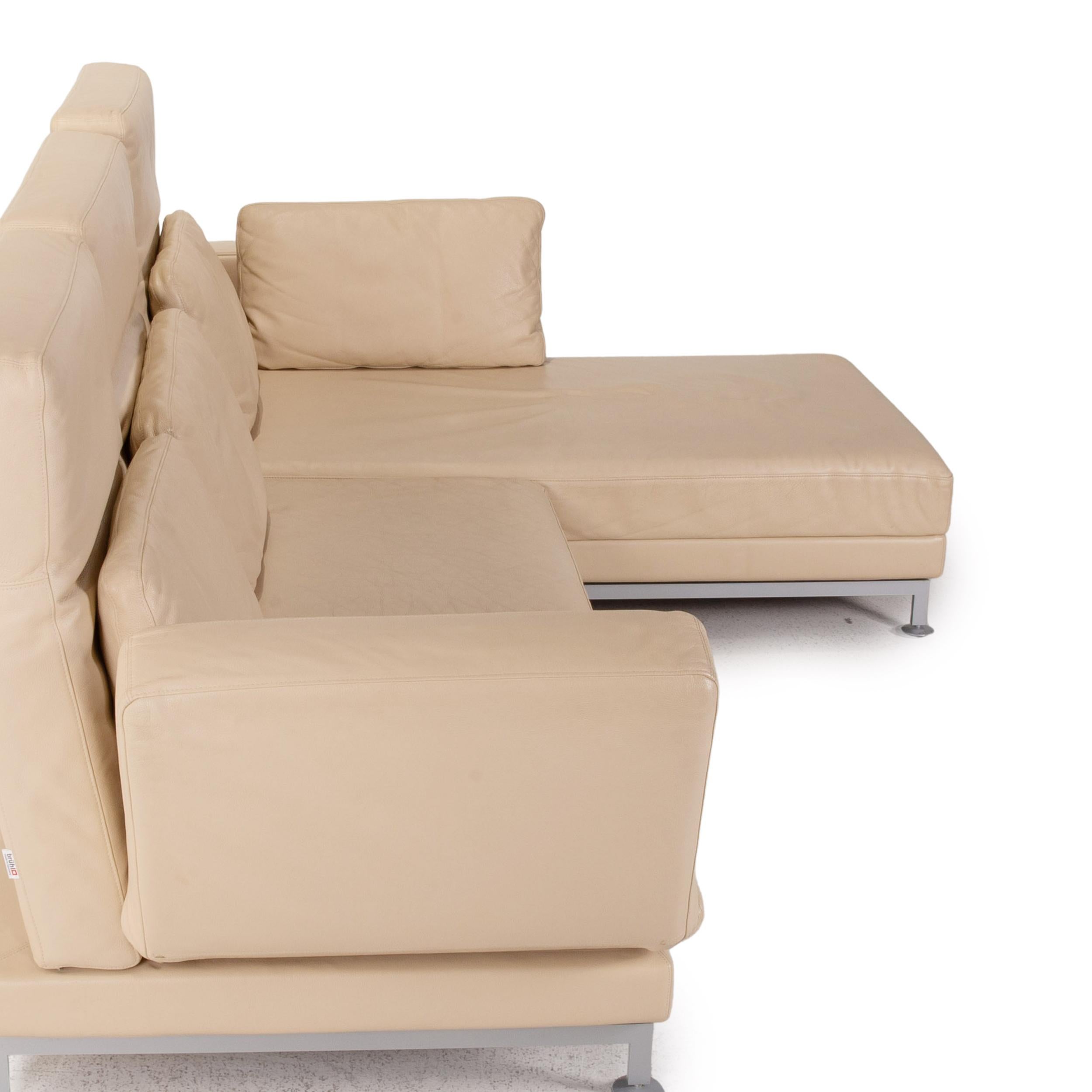 Brühl & Sippold Moule Leather Corner Sofa Beige Cream Sofa Bed Function For Sale 3