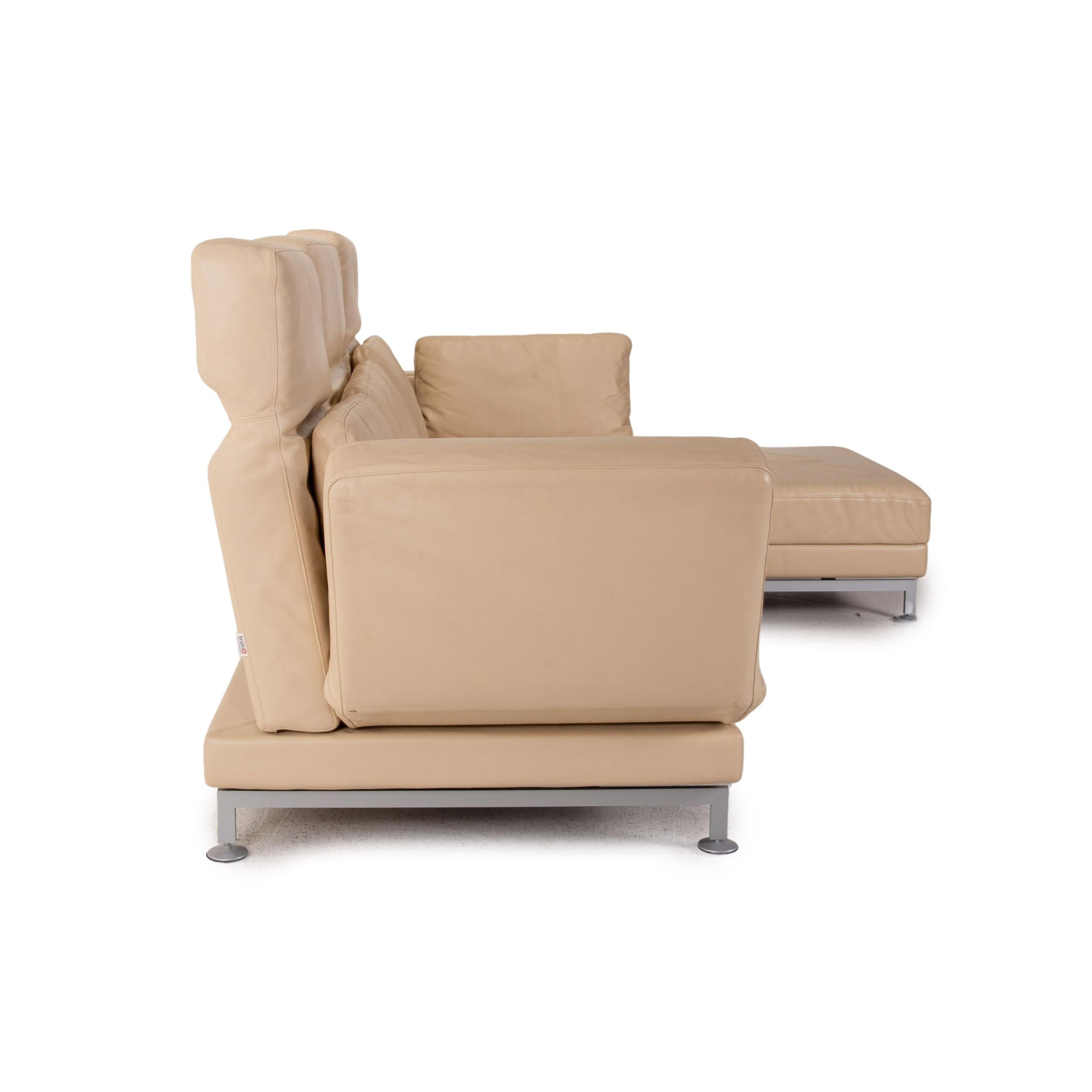 Brühl & Sippold Moule Leather Corner Sofa Beige Cream Sofa Bed Function For Sale 4