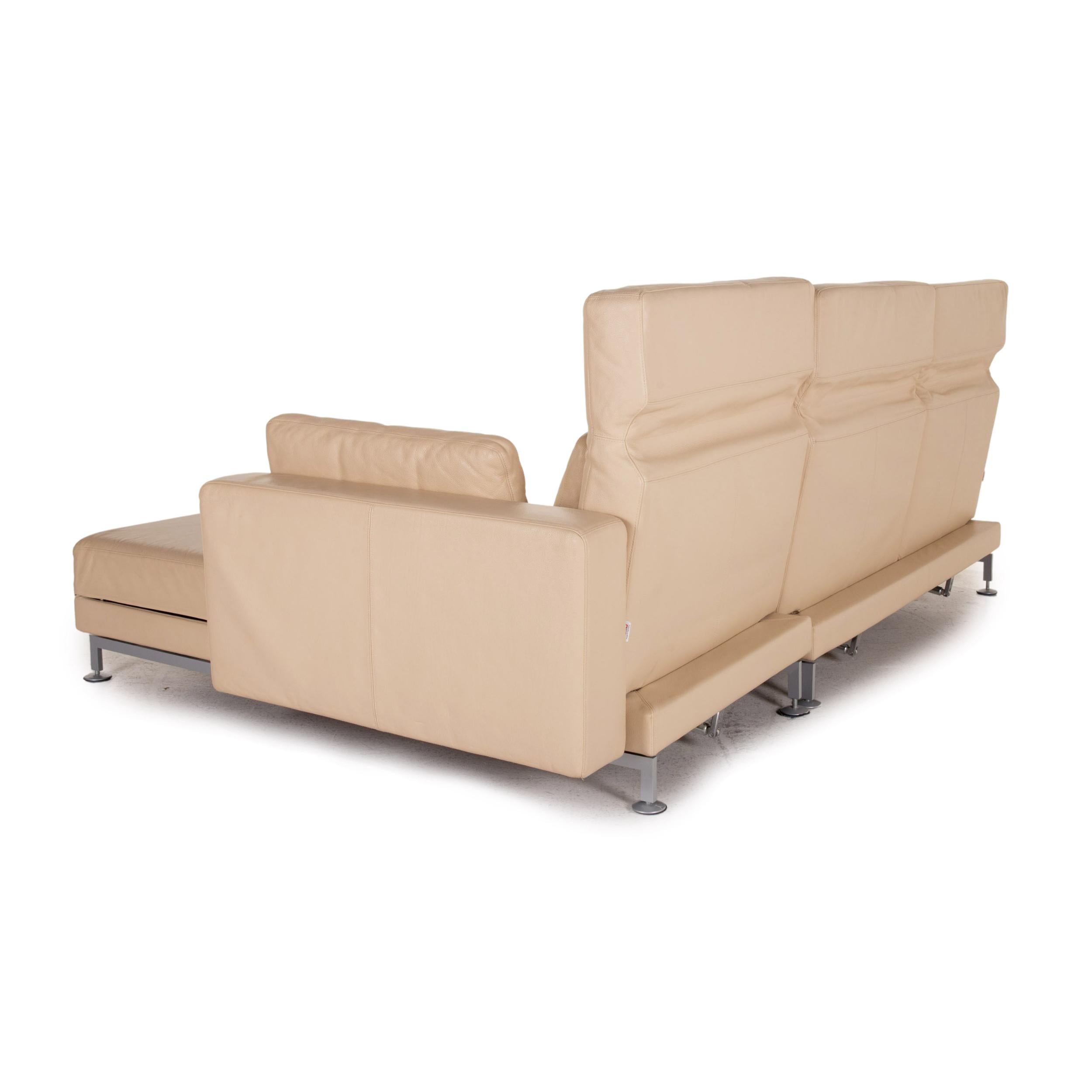Brühl & Sippold Moule Leather Corner Sofa Beige Cream Sofa Bed Function For Sale 5