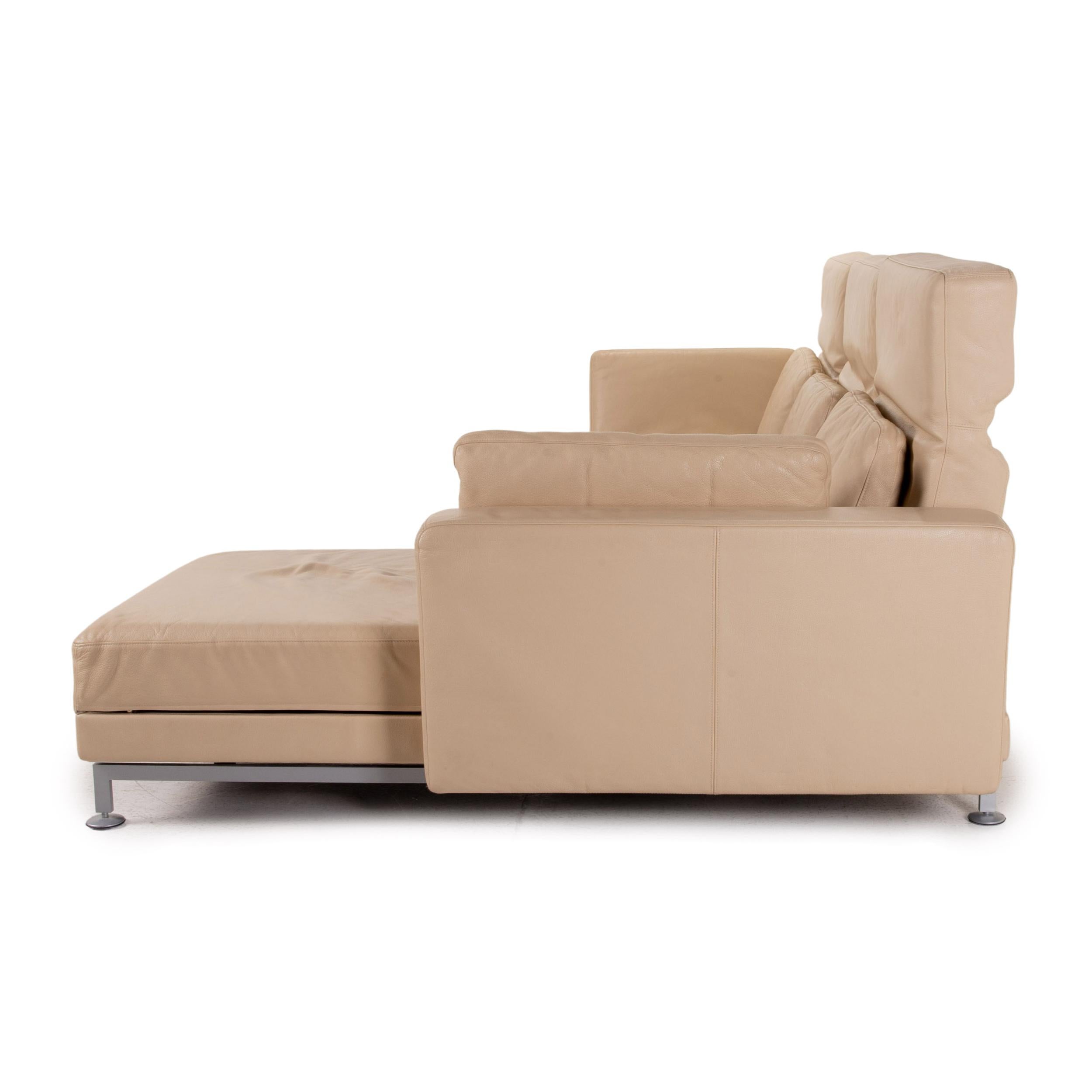 Brühl & Sippold Moule Leather Corner Sofa Beige Cream Sofa Bed Function For Sale 6