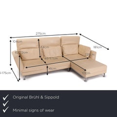 Brühl & Sippold Moule Leather Corner Sofa Beige Cream Sofa Bed Function