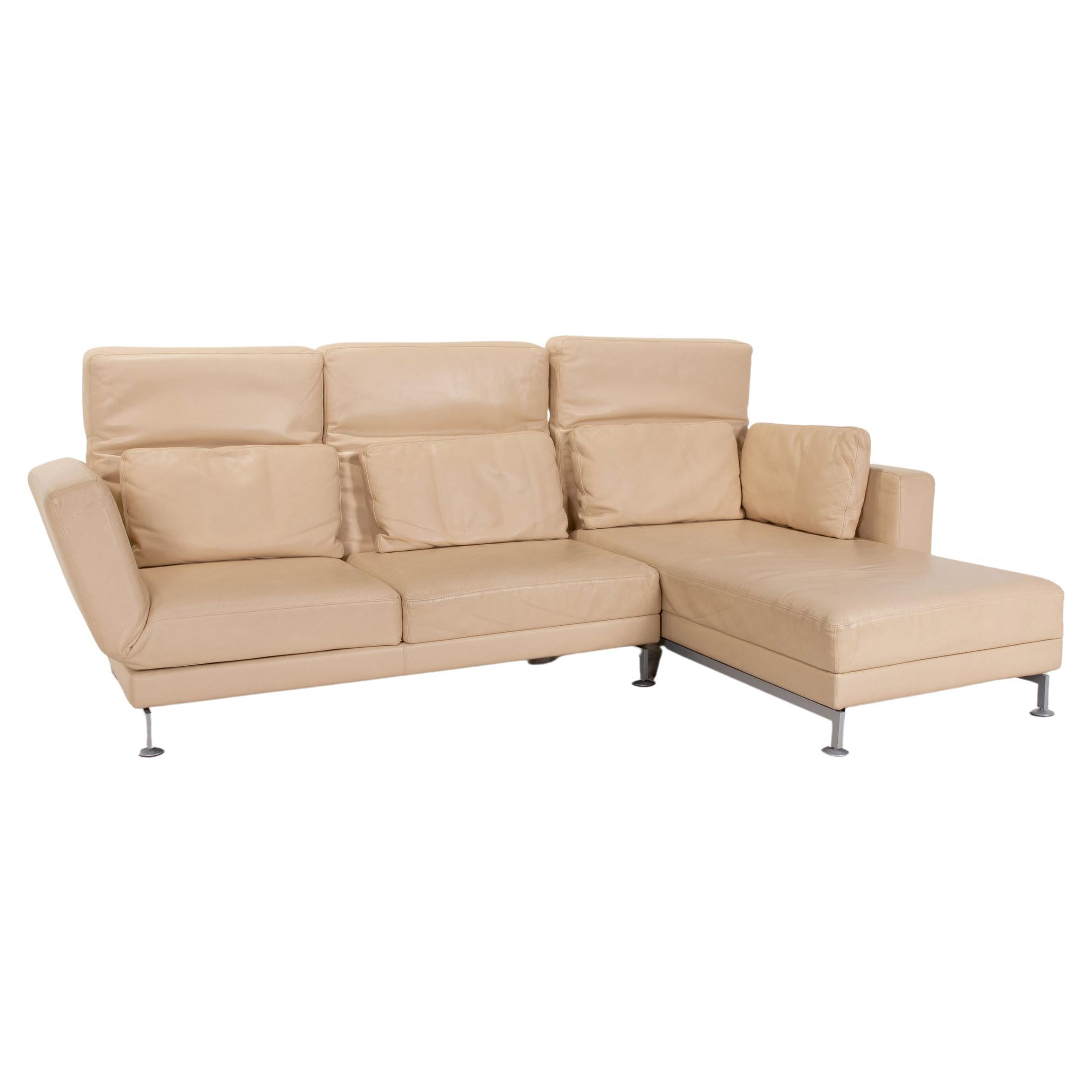 Brühl & Sippold Moule Leather Corner Sofa Beige Cream Sofa Bed Function For Sale