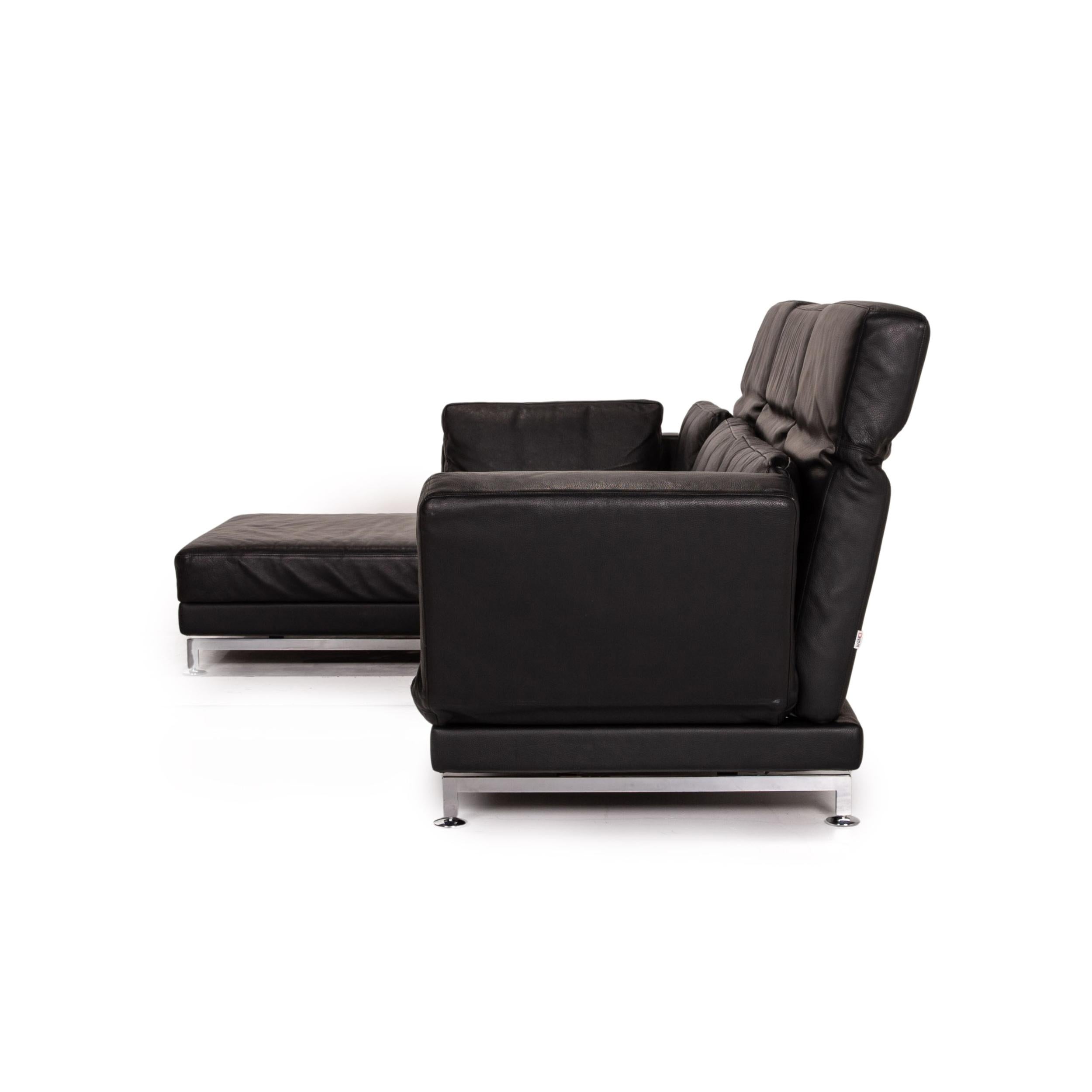 Brühl & Sippold Moule Leather Corner Sofa Black Function Relax Function Couch 7