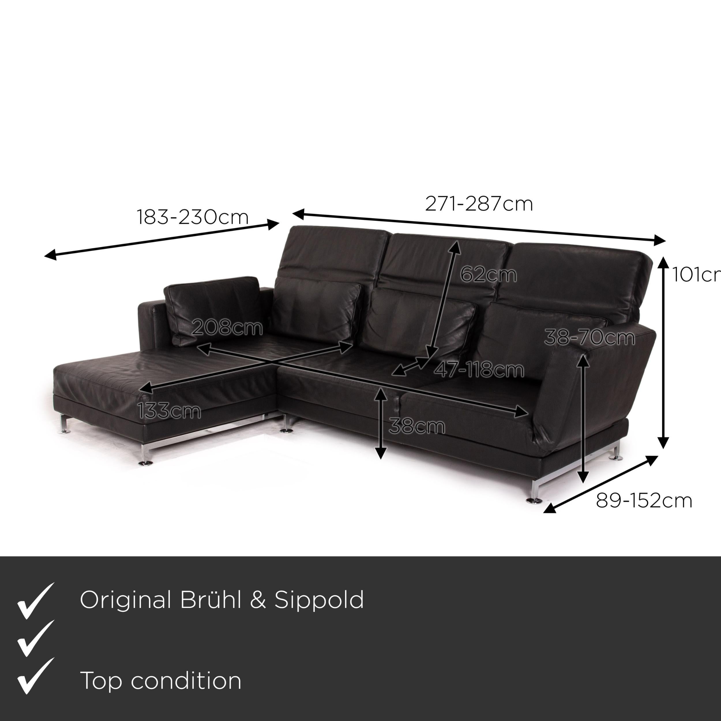 We present to you a Brühl & Sippold Moule leather corner sofa black function relax function couch.


 Product measurements in centimeters:
 

Depth: 89
Width: 271
Height: 101
Seat height: 38
Rest height: 38
Seat depth: 133
Seat width: