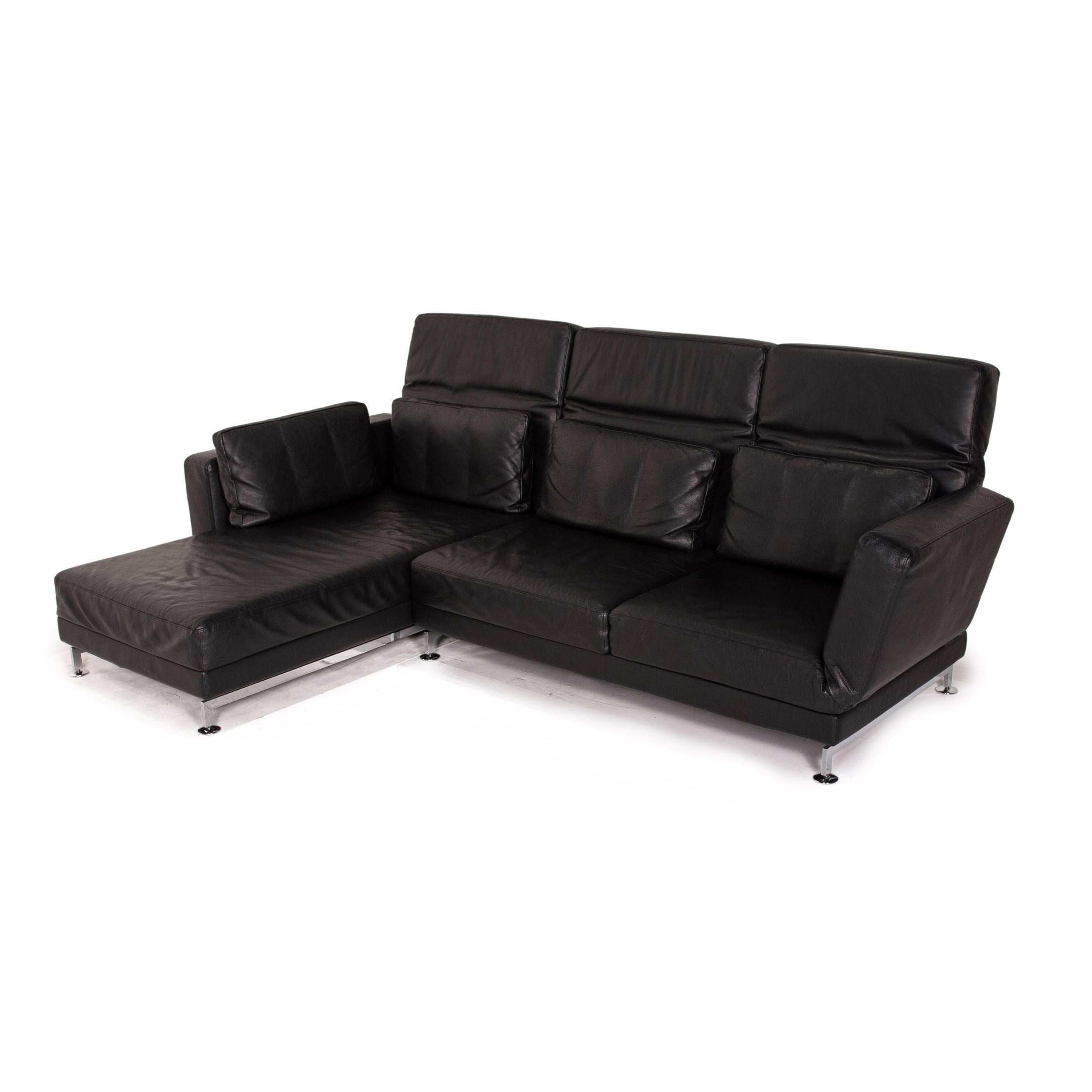 Brühl & Sippold Moule Leather Corner Sofa Black Function Relax Function Couch 4