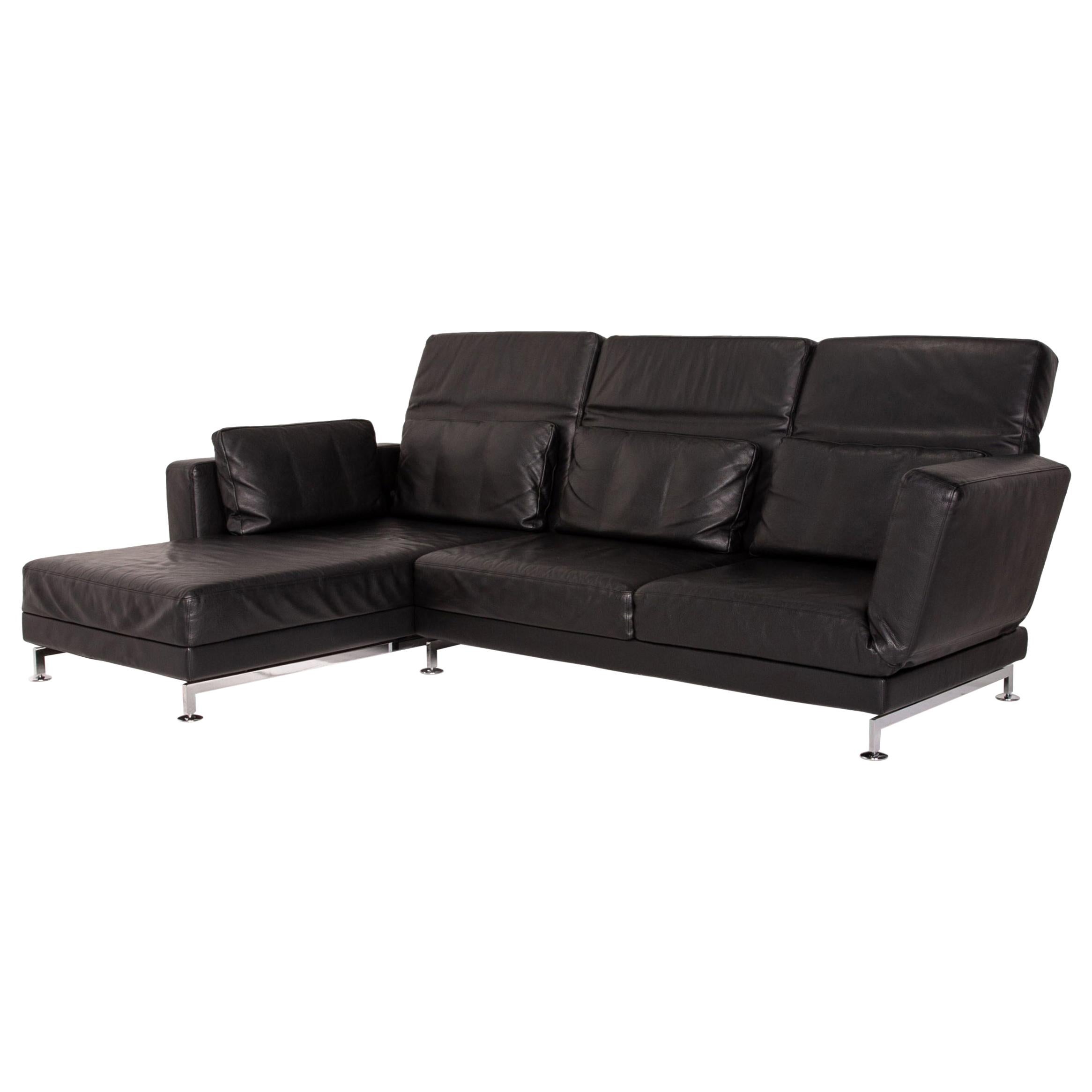 Brühl & Sippold Moule Leather Corner Sofa Black Function Relax Function Couch
