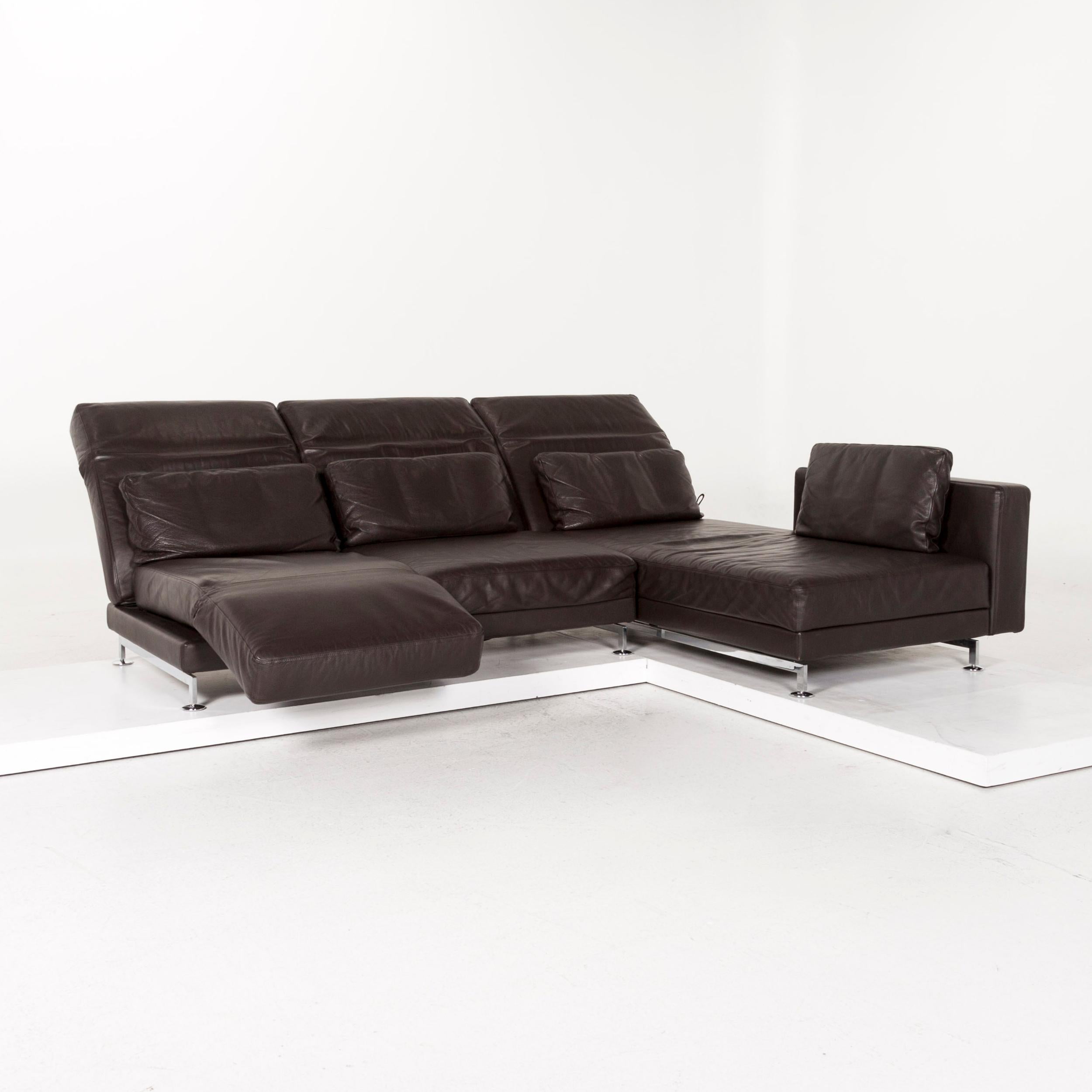 We present to you a Brühl & Sippold Moule leather corner sofa brown sofa function relax function.

 

 Product measurements in centimeters:
 

Depth 94
Width 271
Height 104
Seat height 41
Rest height 62
Seat depth 65
Seat width