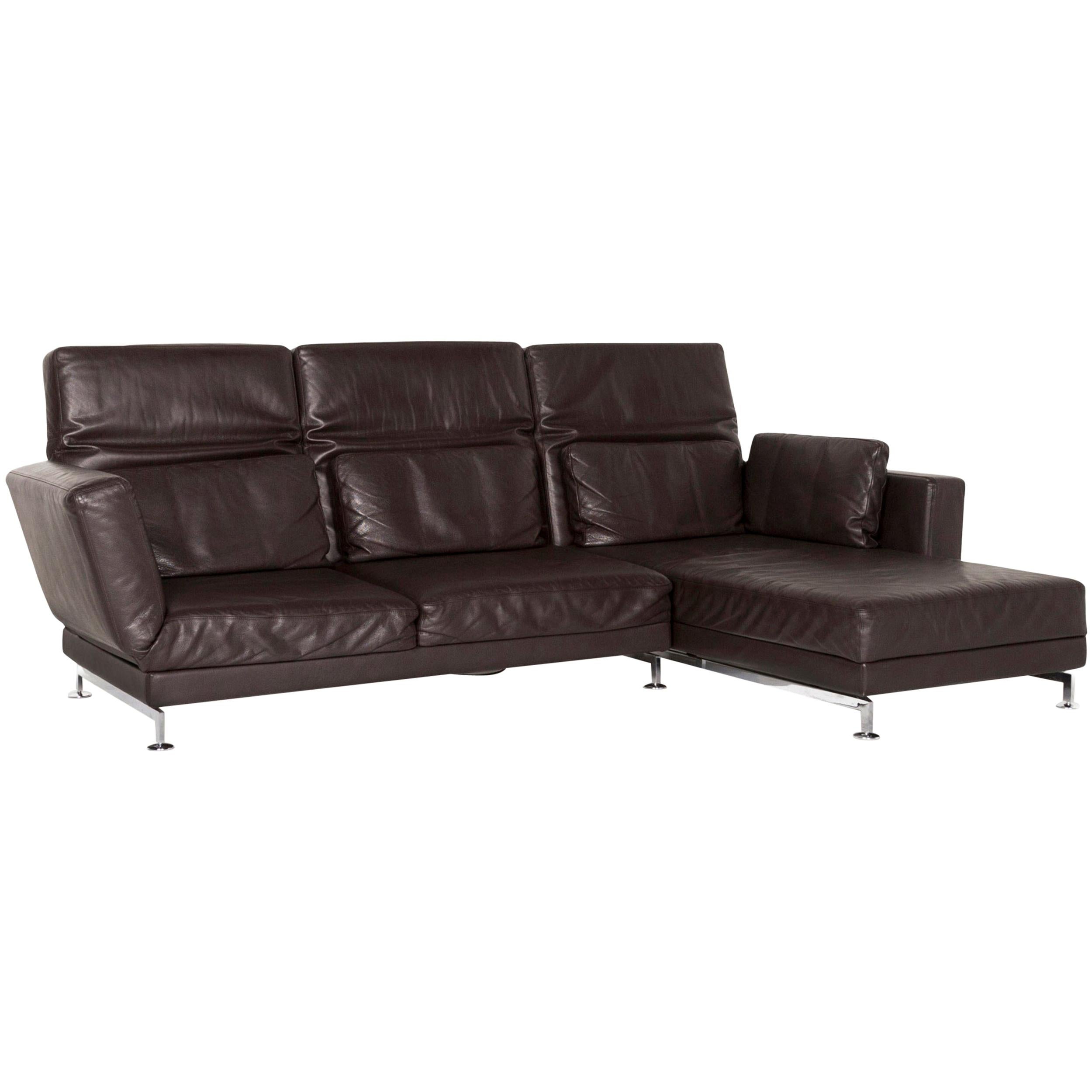 Brühl & Sippold Moule Leather Corner Sofa Brown Sofa Function Relax Function For Sale