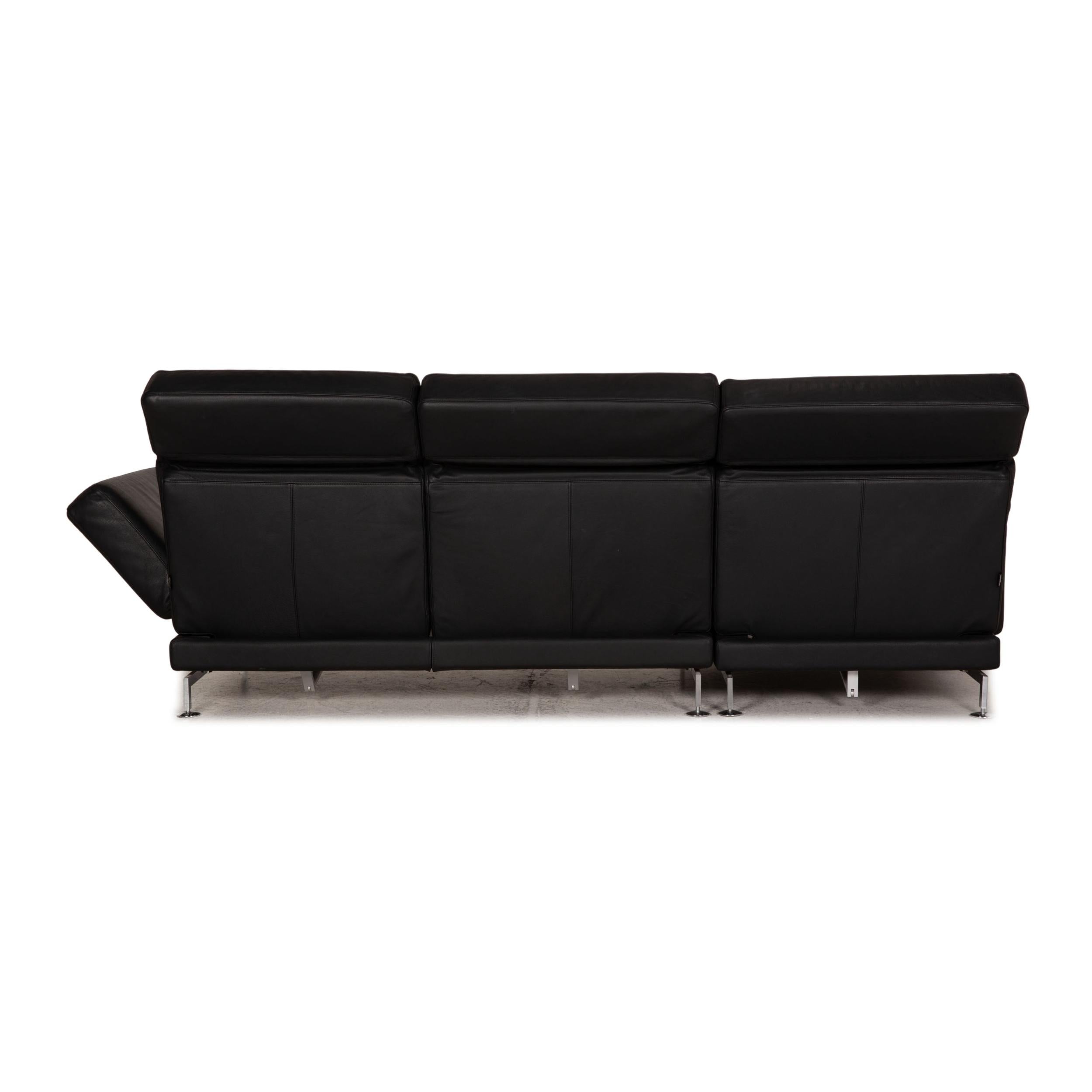 Brühl & Sippold Moule Leather Sofa Black Corner Sofa Couch Function For Sale 5