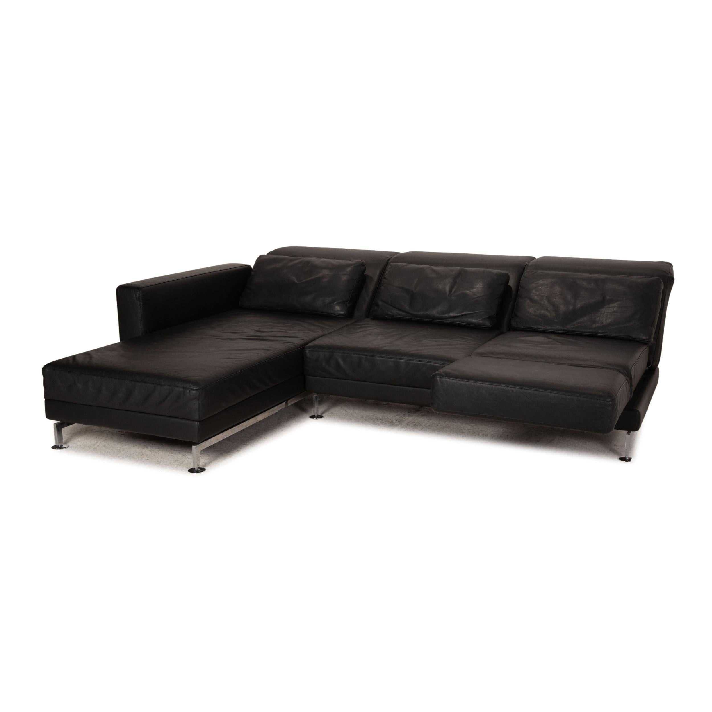 Modern Brühl & Sippold Moule Leather Sofa Black Corner Sofa Couch Function For Sale