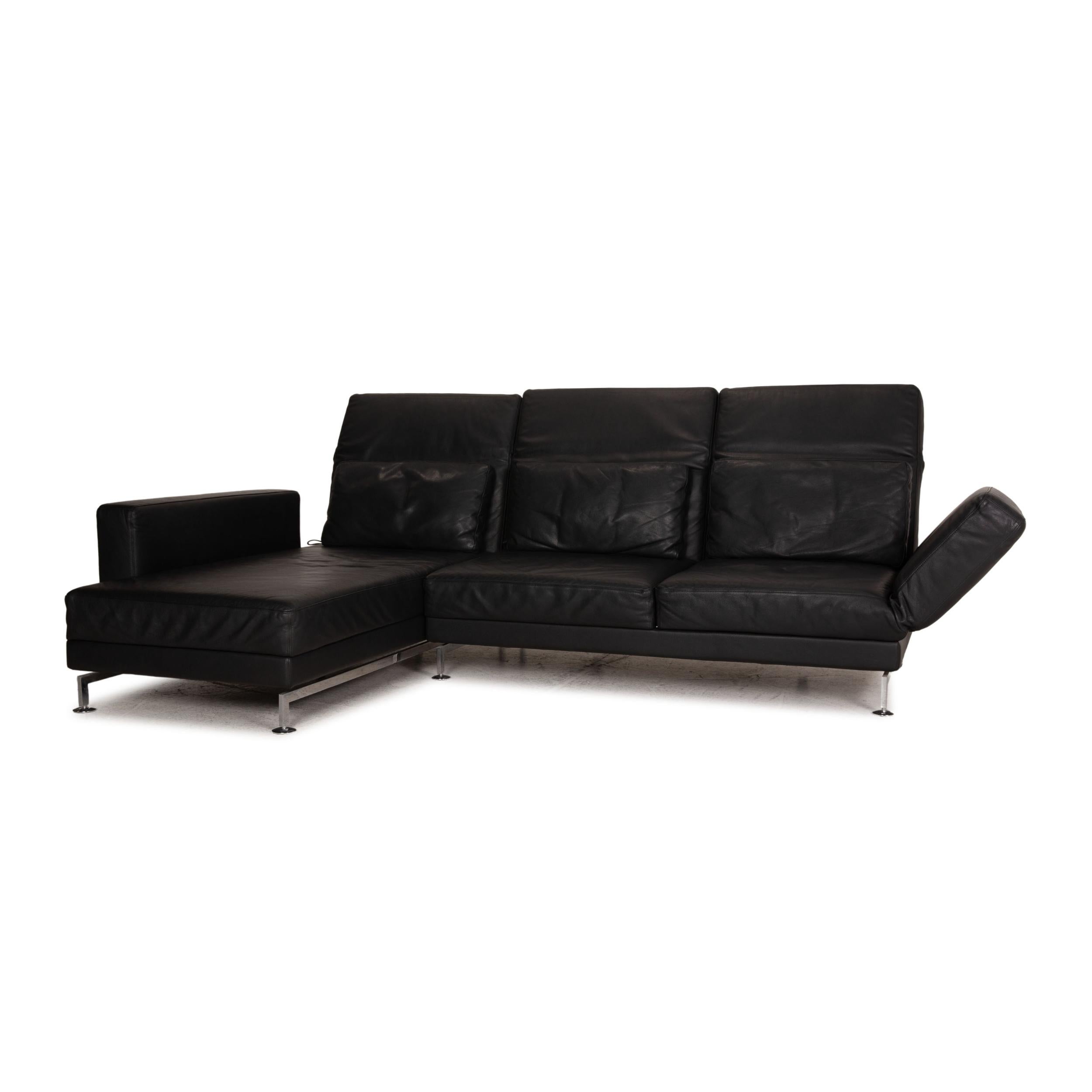 Brühl & Sippold Moule Leather Sofa Black Corner Sofa Couch Function For Sale 3