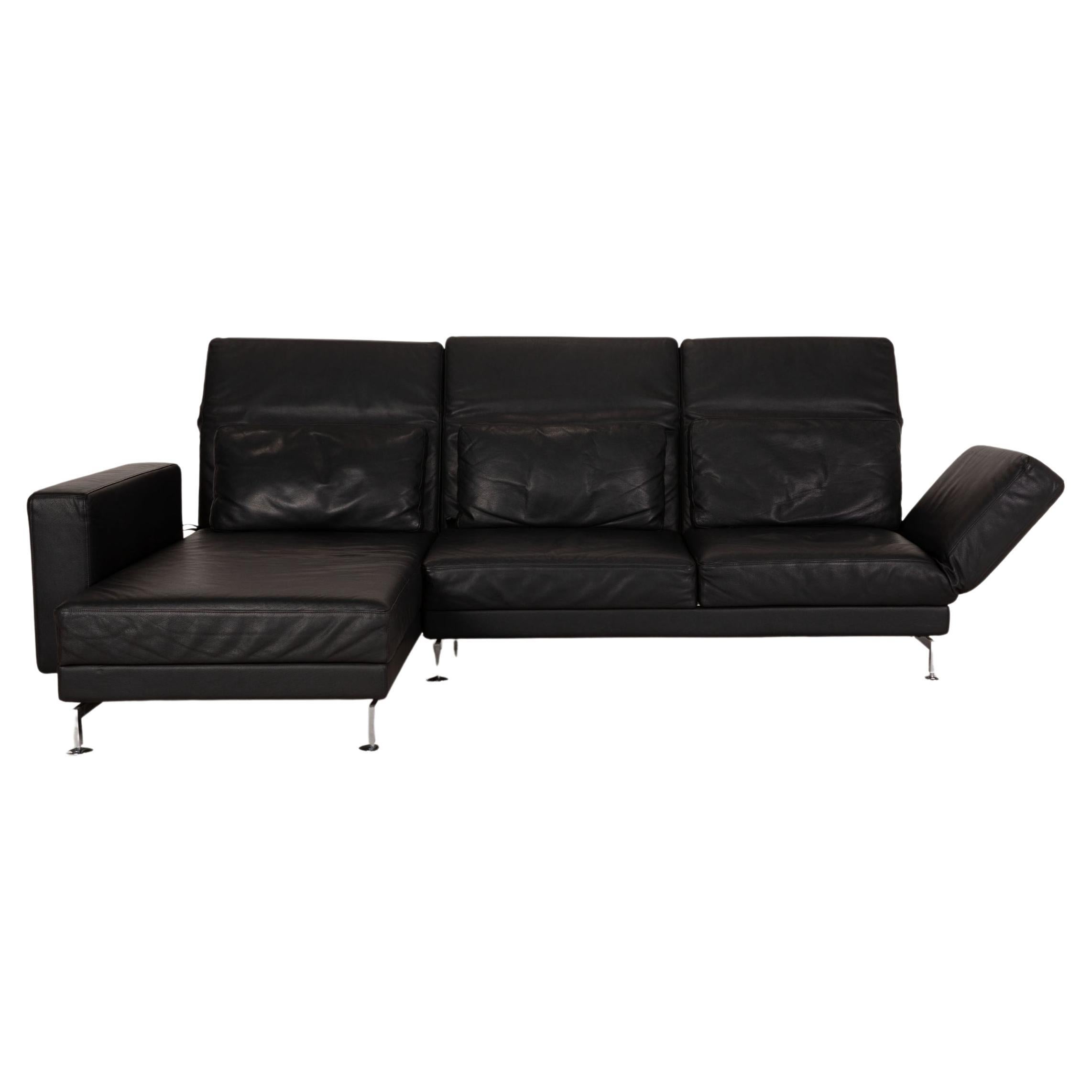 Brühl & Sippold Moule Leather Sofa Black Corner Sofa Couch Function For Sale