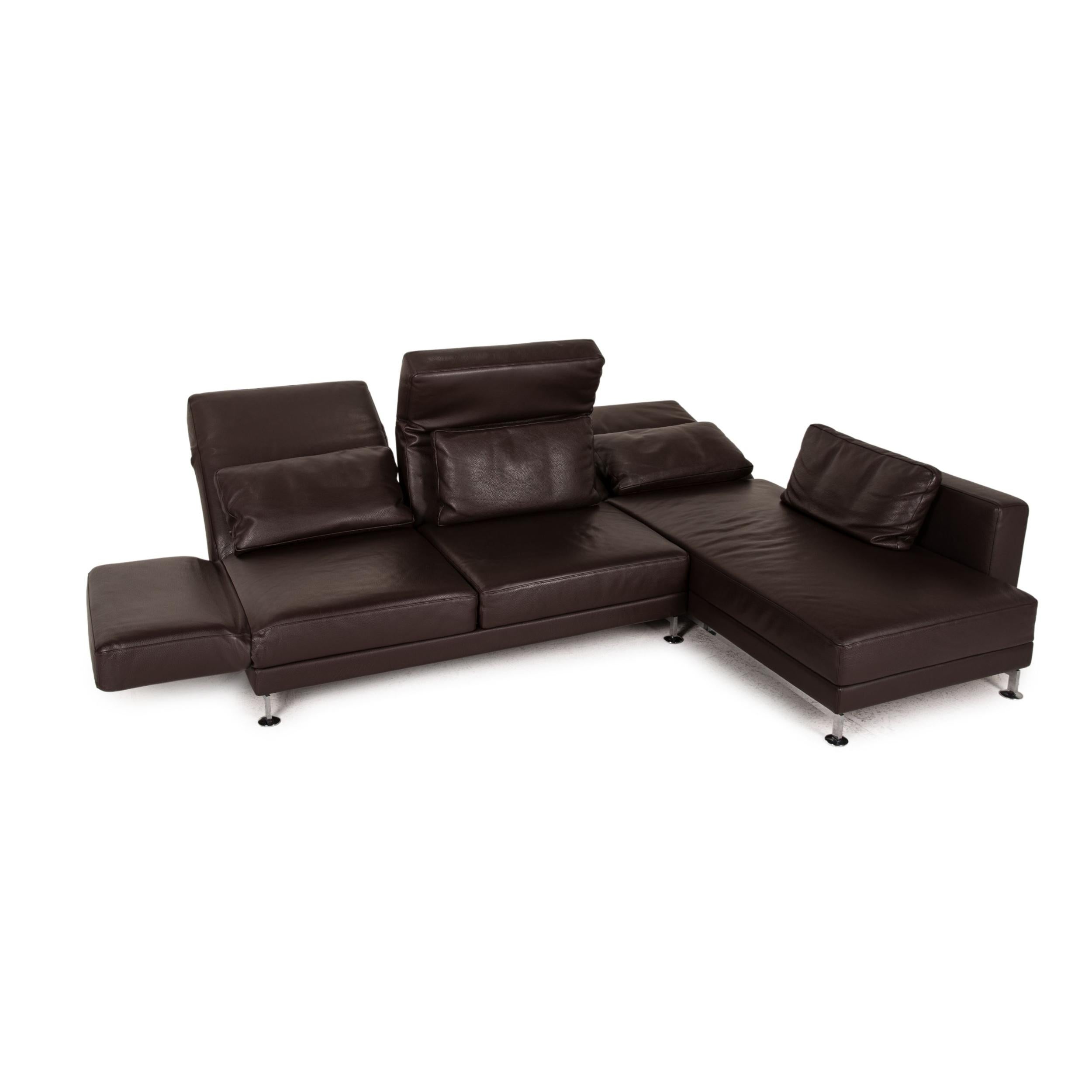 Modern Brühl & Sippold Moule Leather Sofa Black Corner Sofa Couch Function Relax For Sale