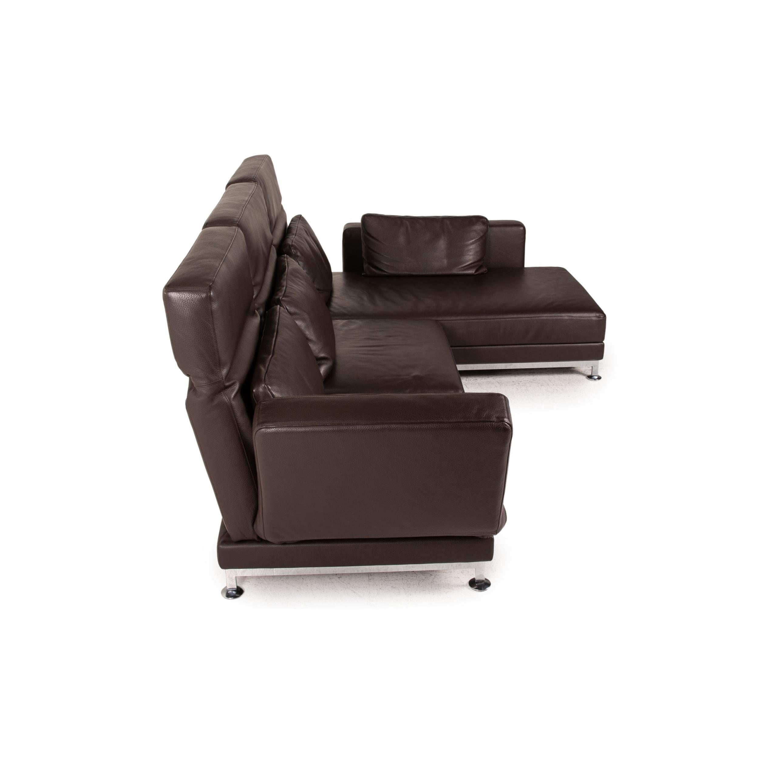 Brühl & Sippold Moule Leather Sofa Black Corner Sofa Couch Function Relax For Sale 3
