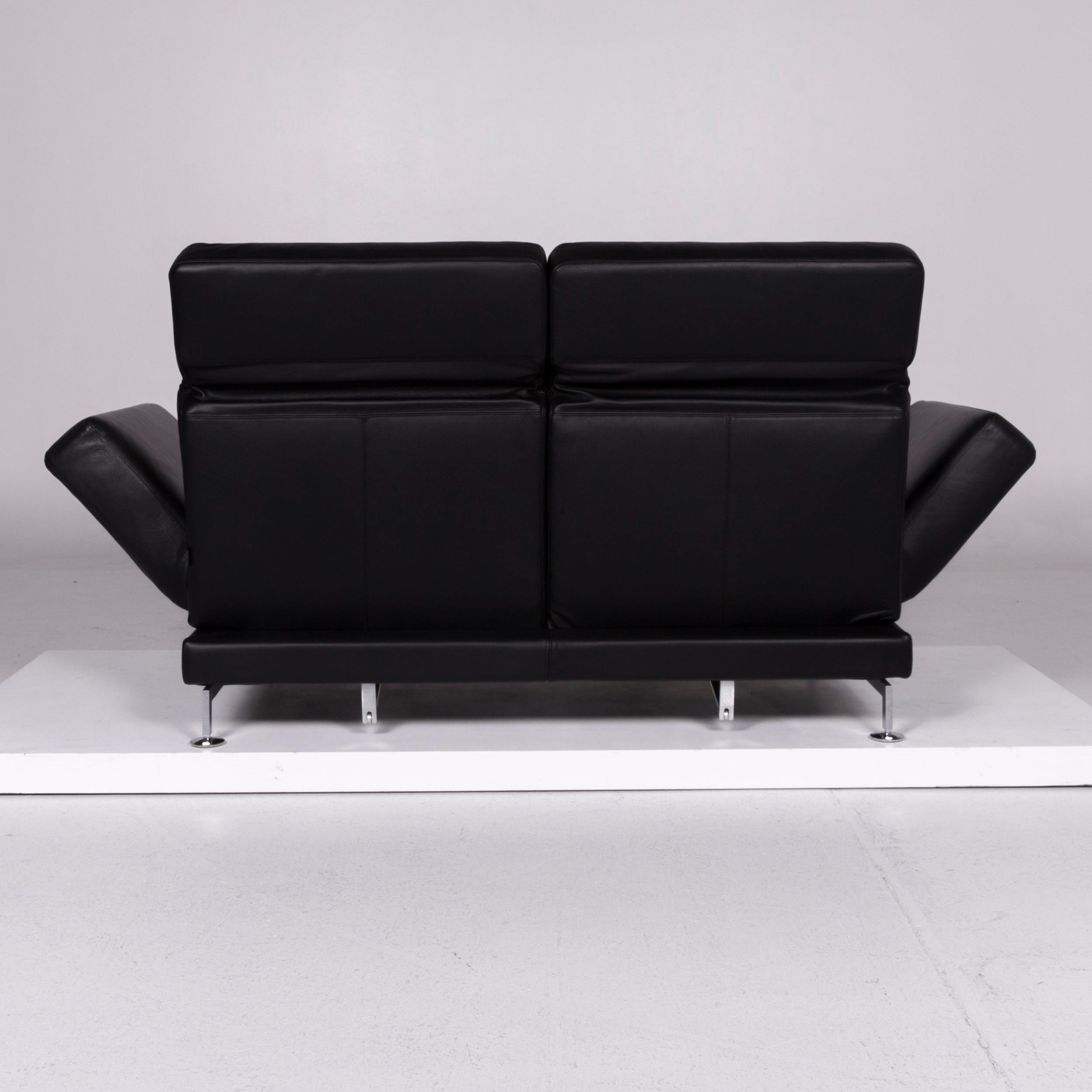 Brühl & Sippold Moule Leather Sofa Black Two-Seat Include Function For Sale 4