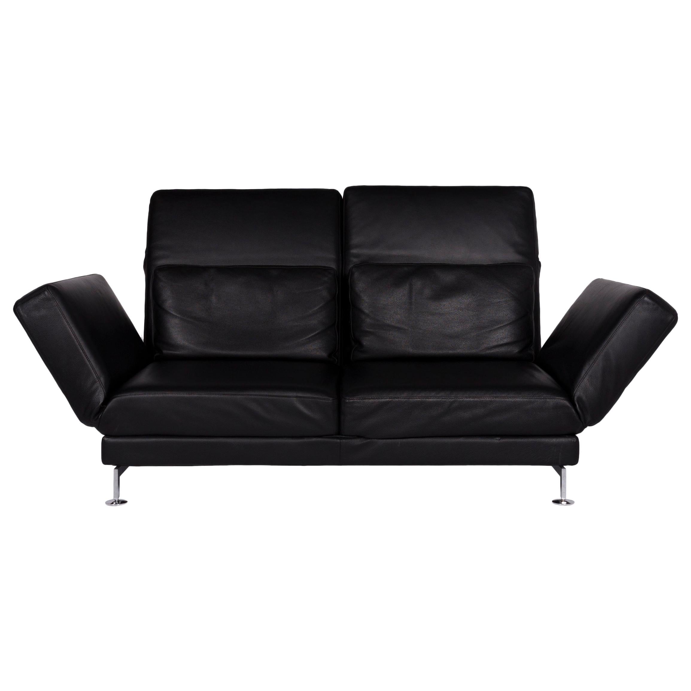 Brühl & Sippold Moule Leather Sofa Black Two-Seat Include Function For Sale
