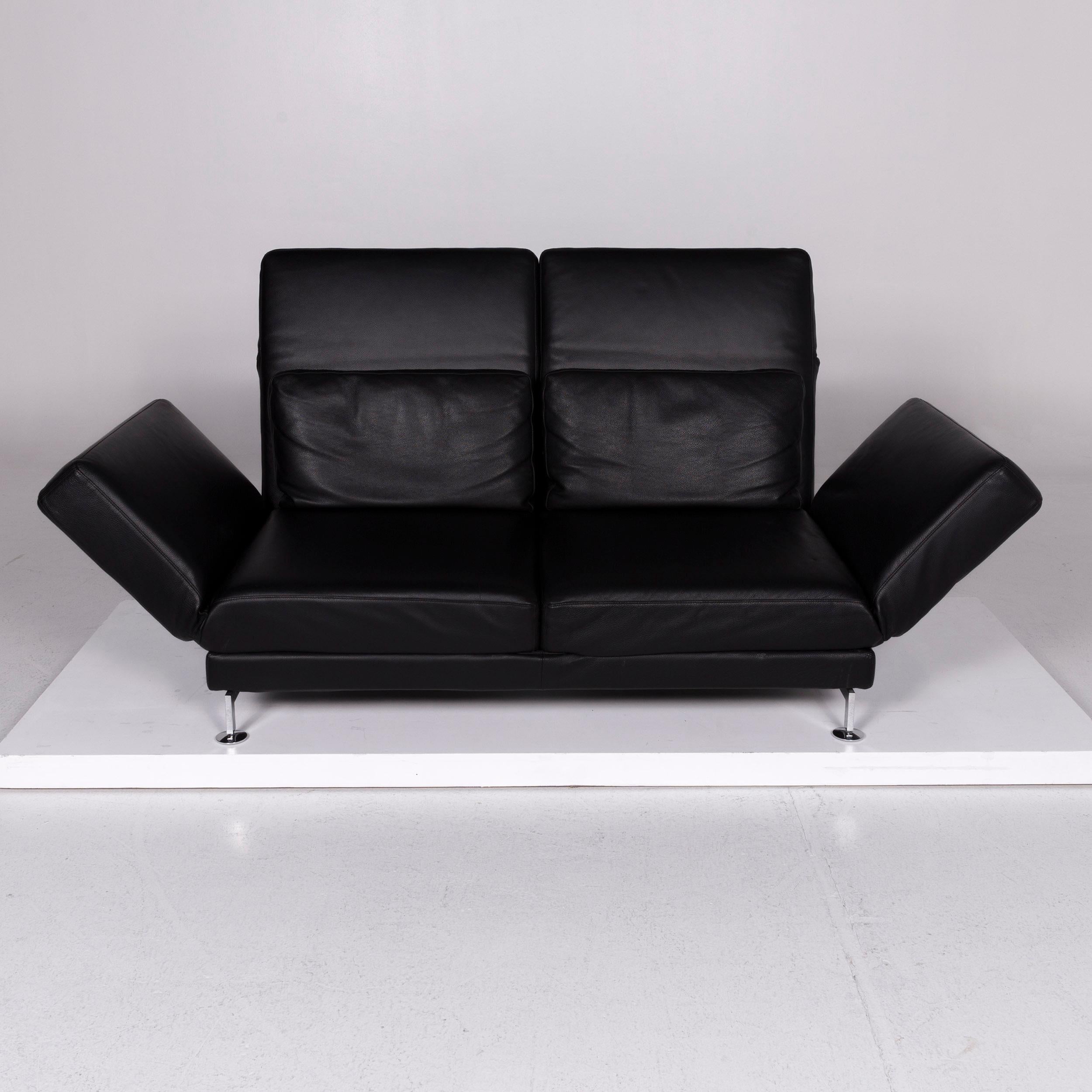 Brühl & Sippold Moule Leather Sofa Black Two-Seat Include Function For Sale 2
