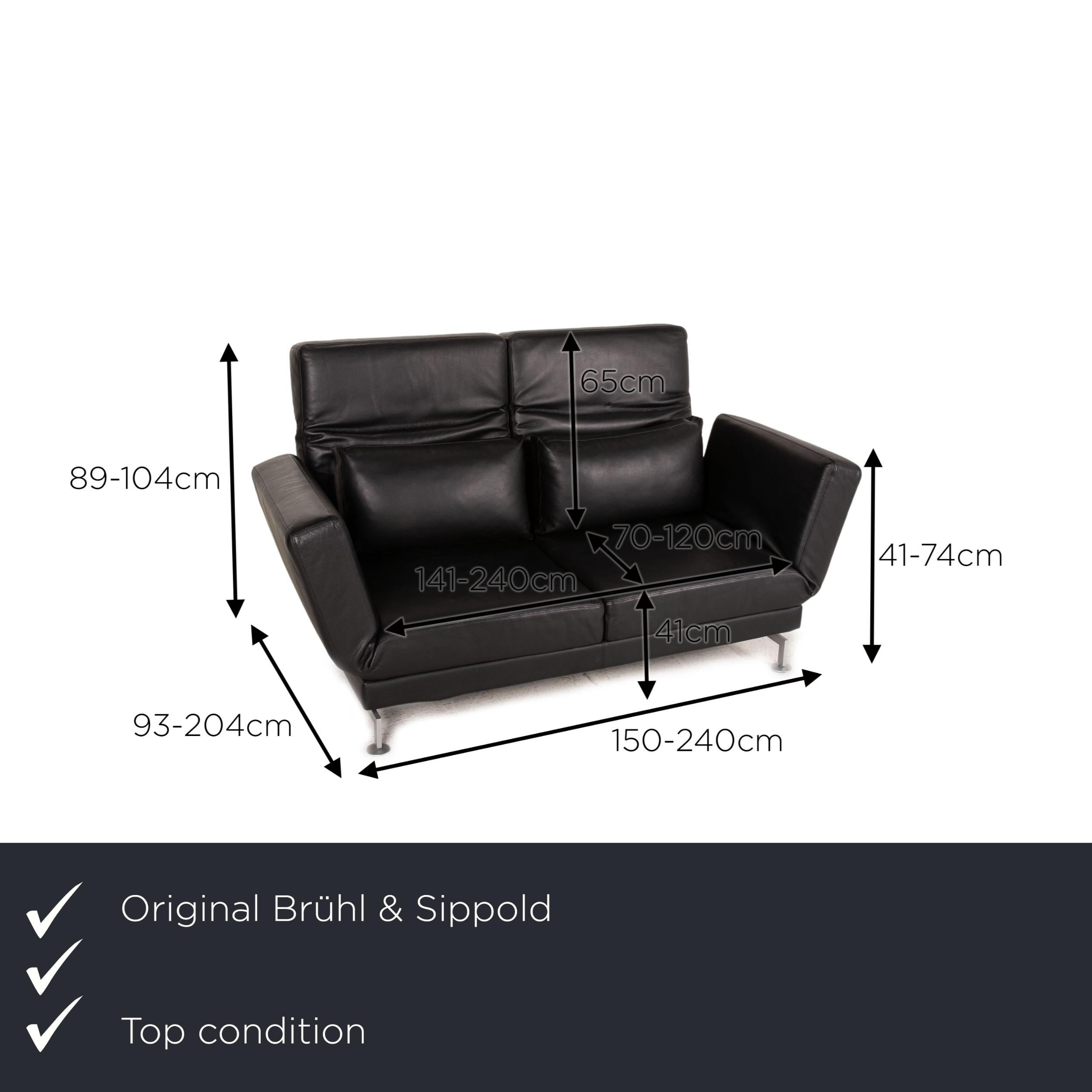 We present to you a Brühl & Sippold Moule leather sofa black two-seater couch function sleeping.
  
 

 Product measurements in centimeters:
 

 depth: 93
 width: 150
 height: 89
 seat height: 41
 rest height: 41
 seat depth: 70
 seat