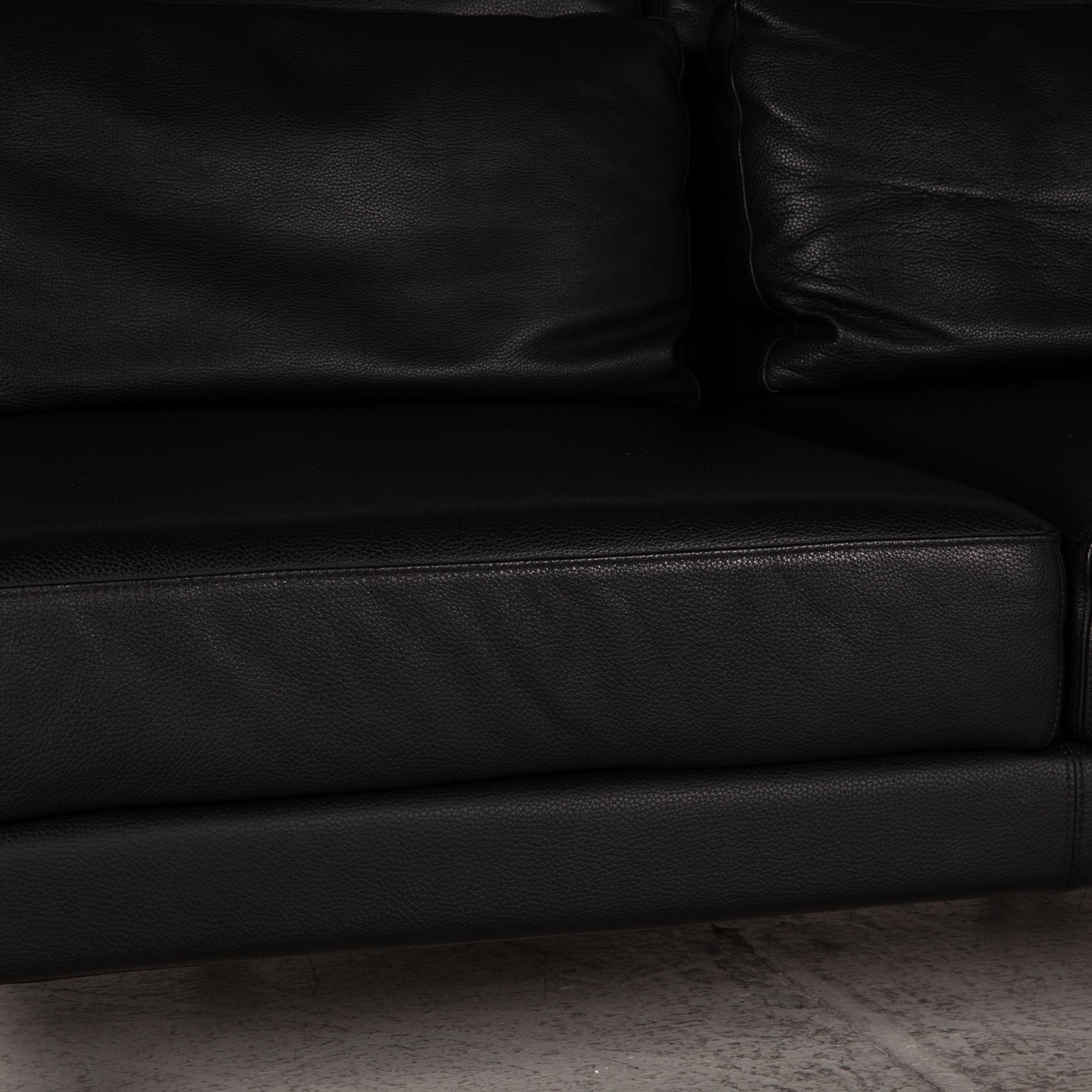Modern Brühl & Sippold Moule Leather Sofa Black Two-Seater Couch Function Sleeping For Sale
