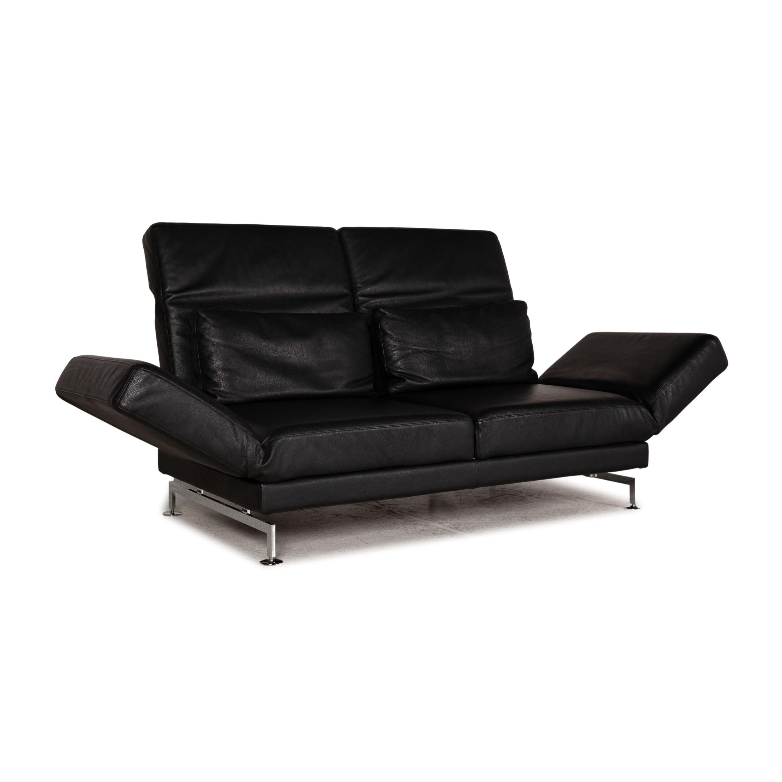 Contemporary Brühl & Sippold Moule Leather Sofa Black Two-Seater Couch Function Sleeping For Sale