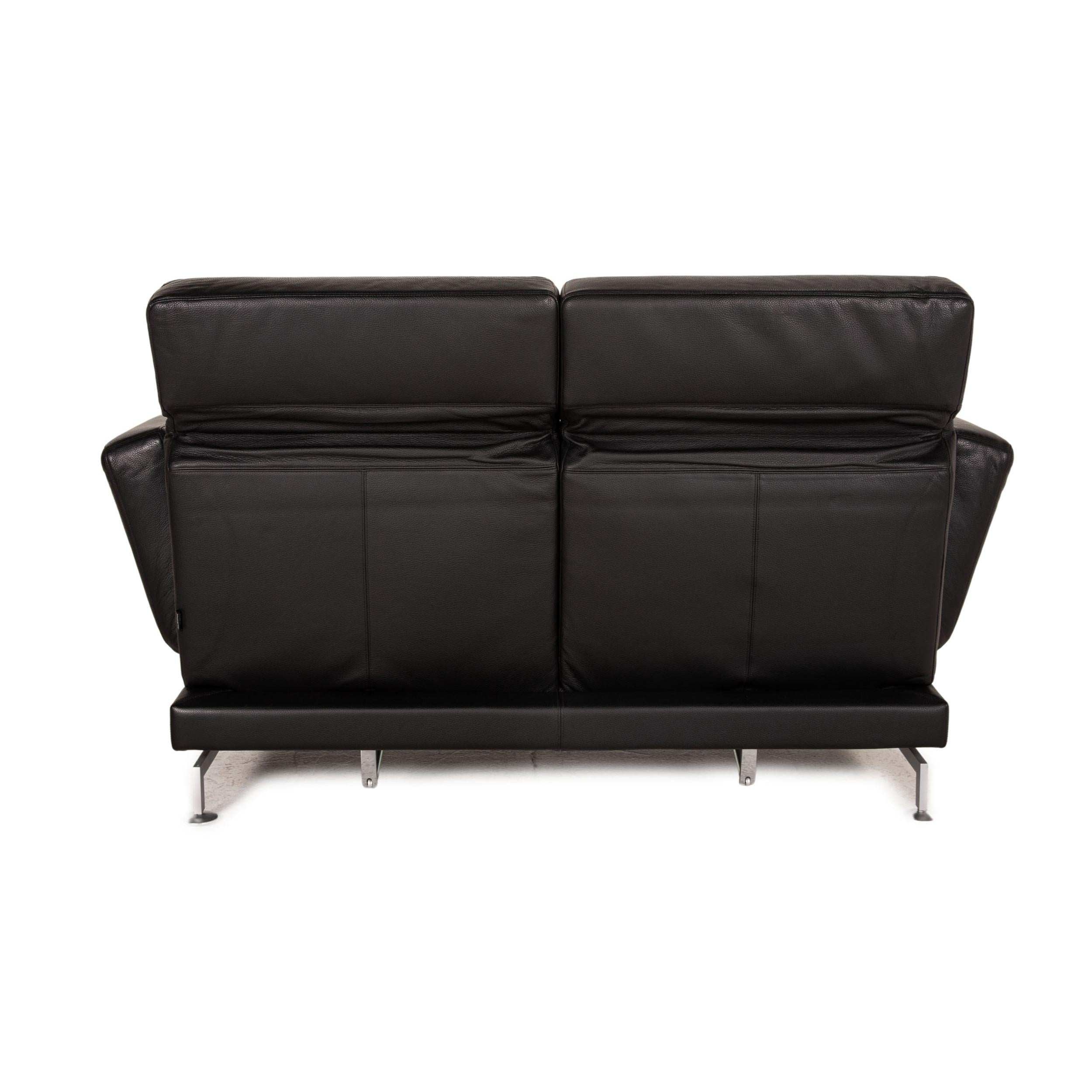 Brühl & Sippold Moule Leather Sofa Black Two-Seater Couch Function Sleeping 3