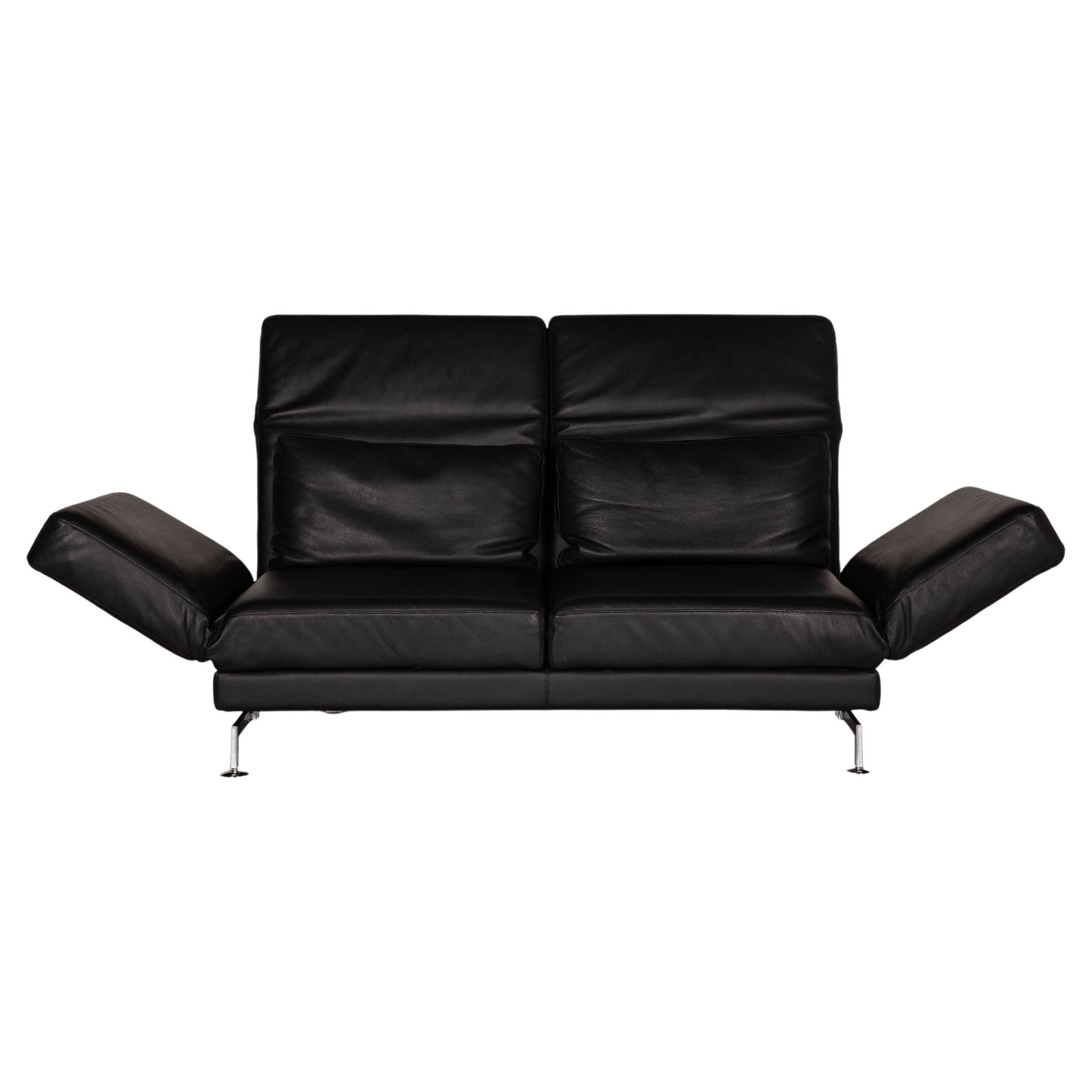 Brühl & Sippold Moule Leather Sofa Black Two-Seater Couch Function Sleeping For Sale