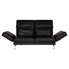 Brühl & Sippold Moule Leather Sofa Black Two-Seater Couch Function Sleeping