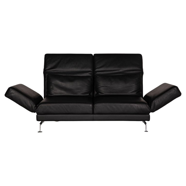 Brühl and Sippold Moule Leather Sofa Black Two-Seater Couch Function  Sleeping For Sale at 1stDibs