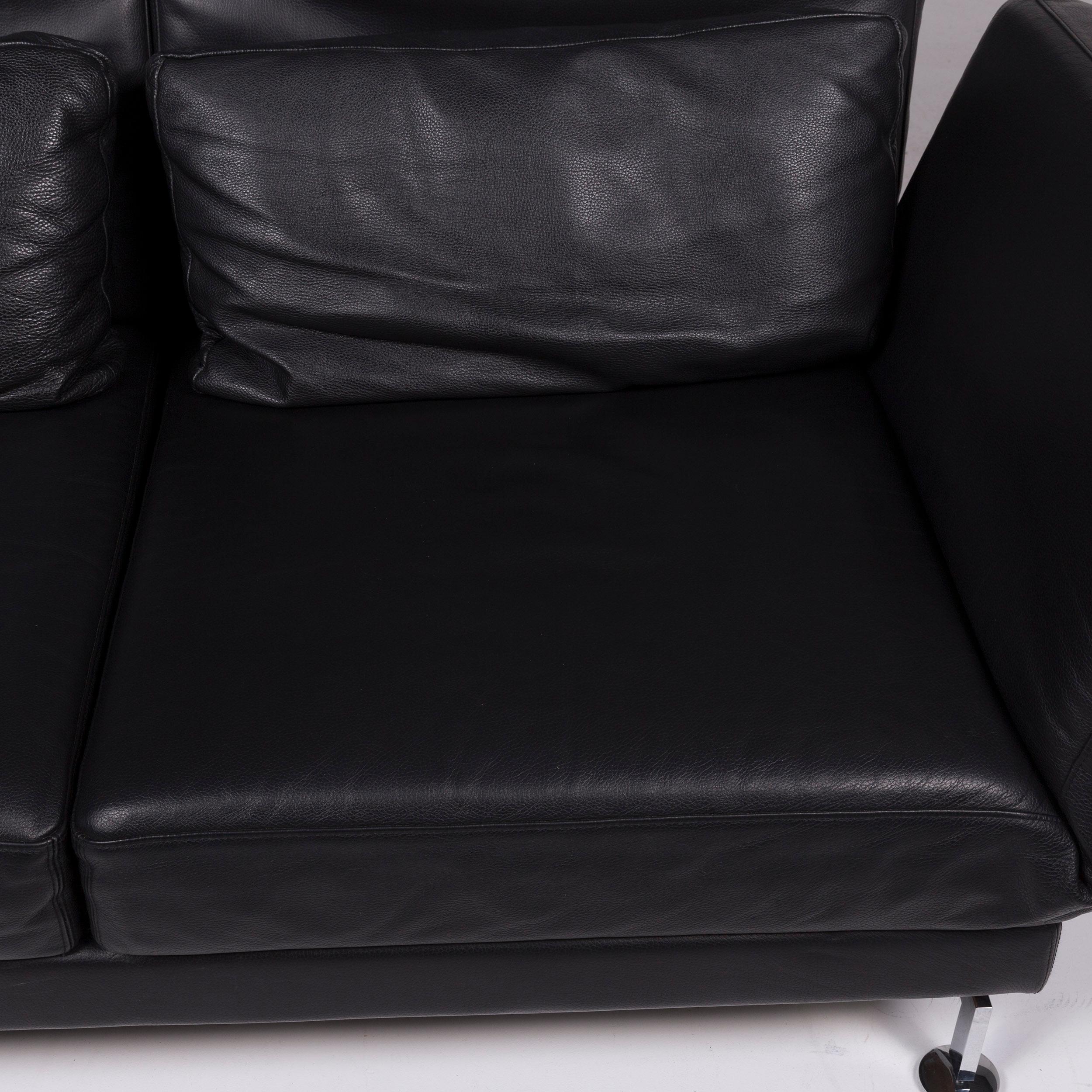 Brühl & Sippold Moule Leather Sofa Black Two-Seat In Good Condition In Cologne, DE
