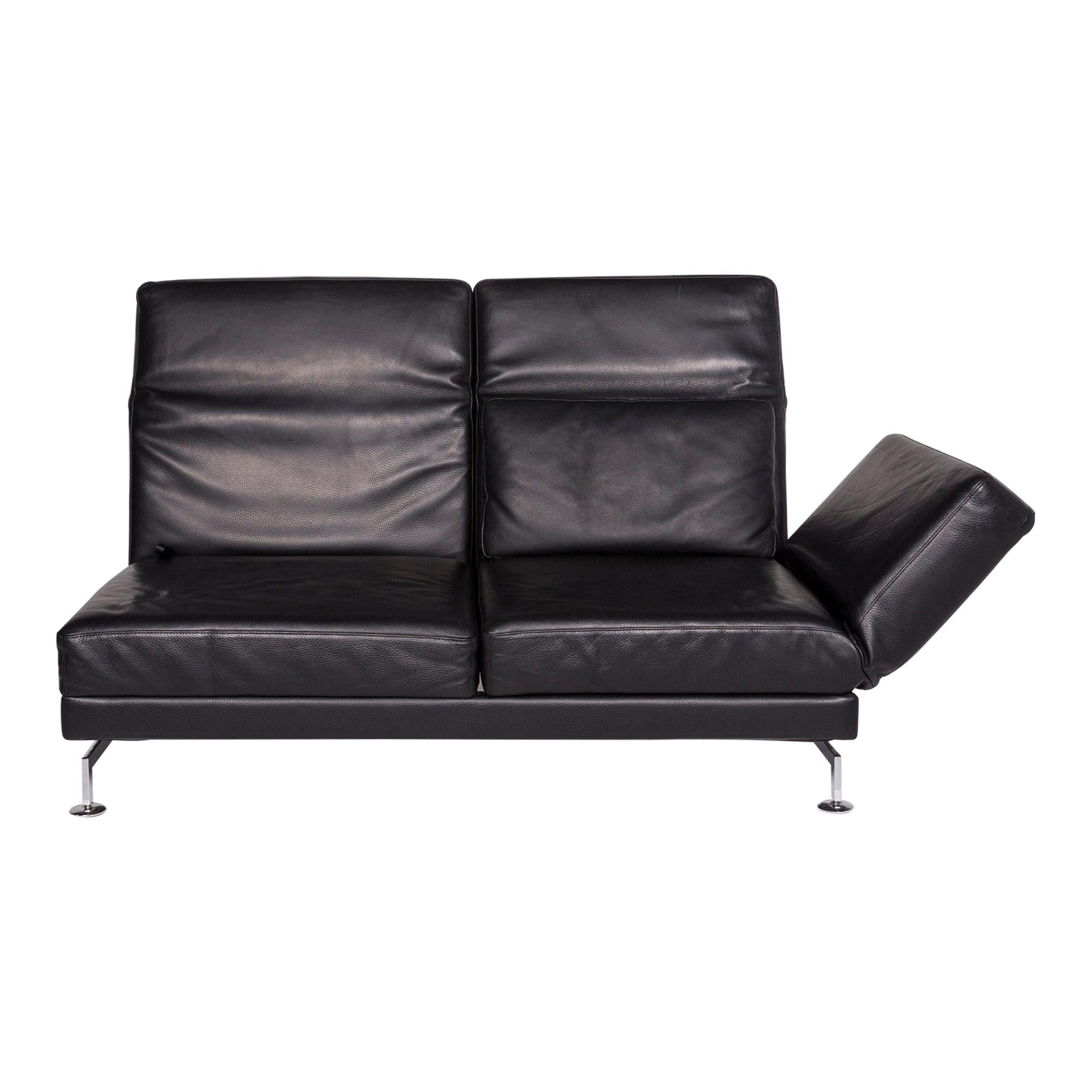 Brühl & Sippold Moule Leather Sofa Black Two-Seat Relax Function Couch For Sale