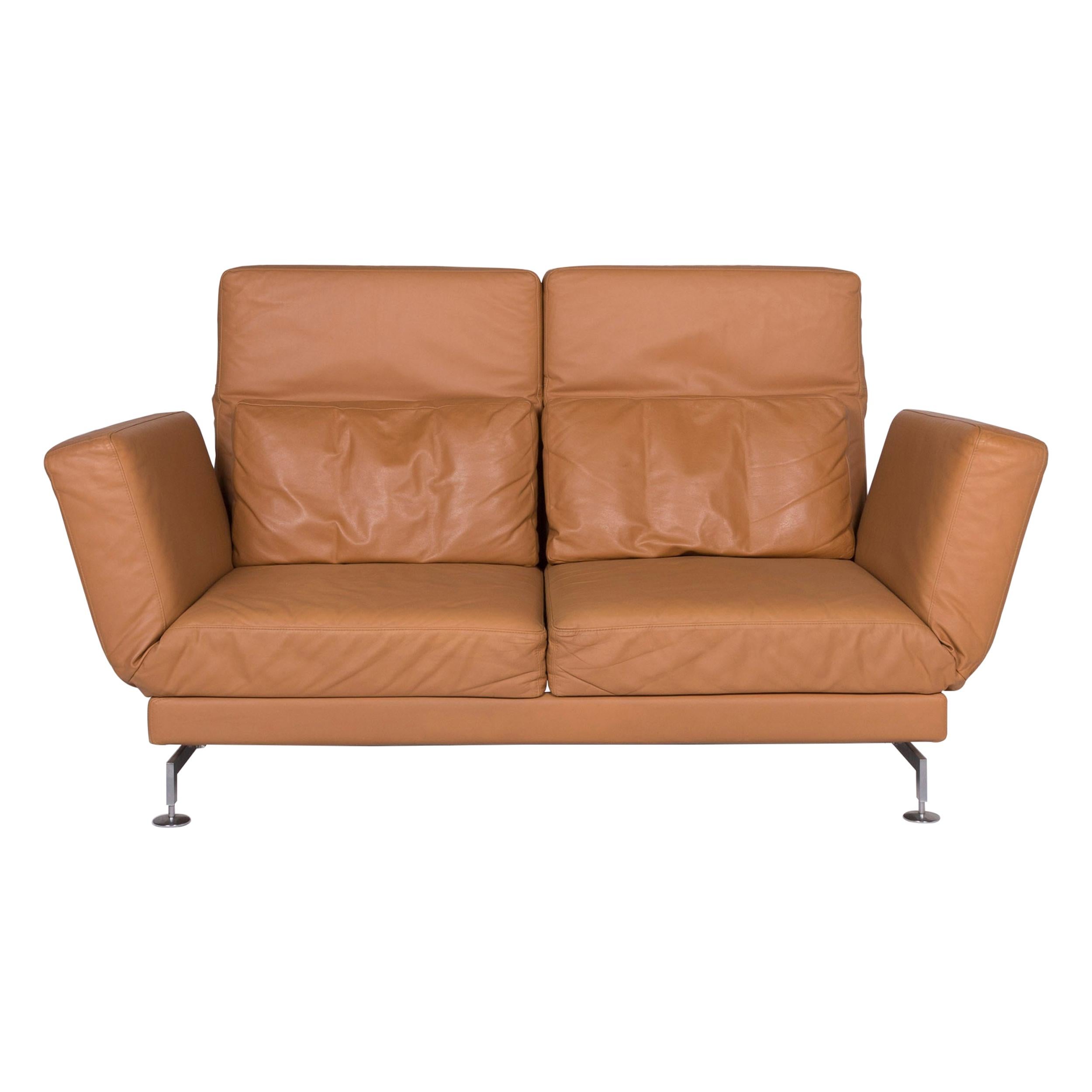 Brühl & Sippold Moule Leather Sofa Brown Two-Seat Incl. Function For Sale