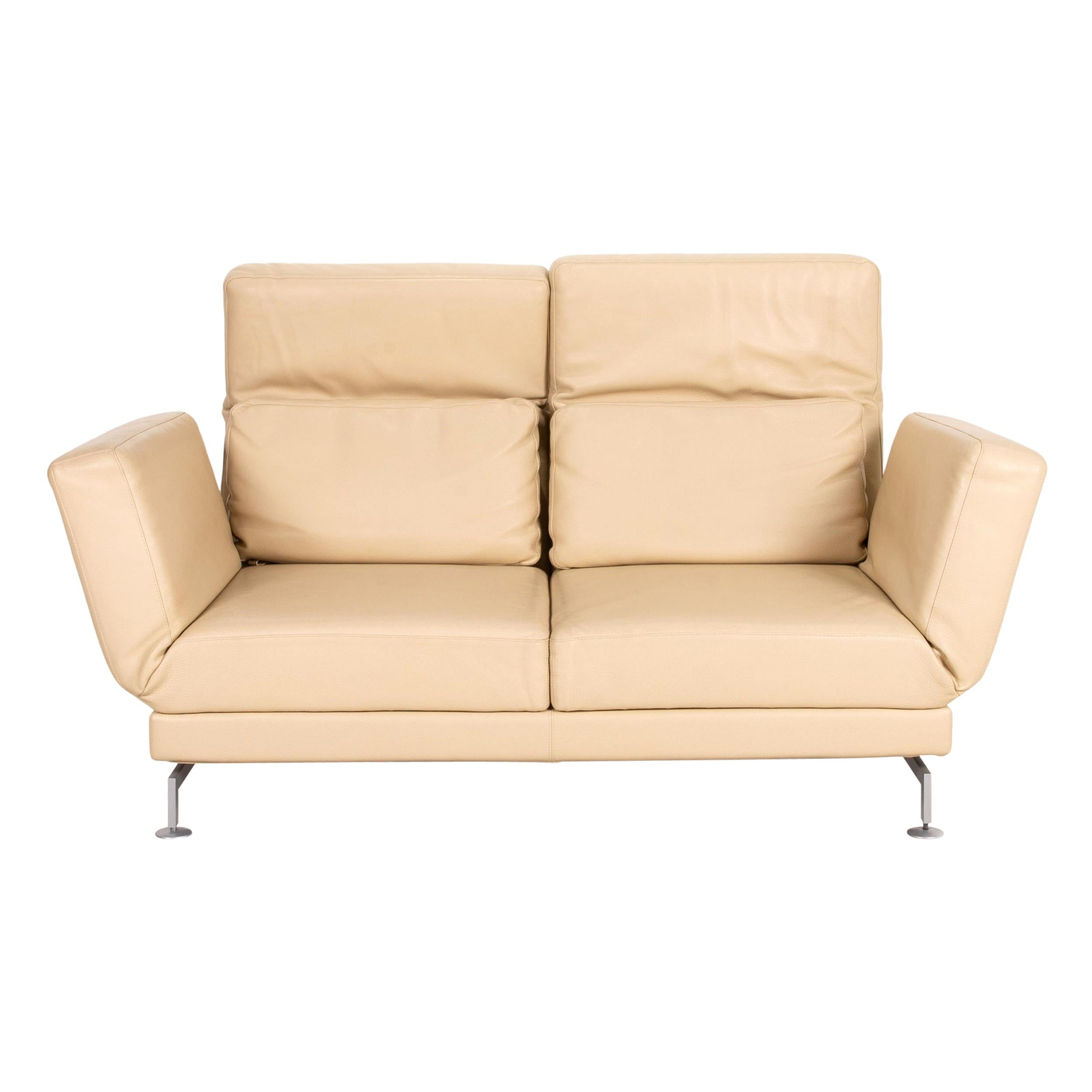 Brühl & Sippold Moule Leather Sofa Cream Two-Seater Function Relax Function For Sale