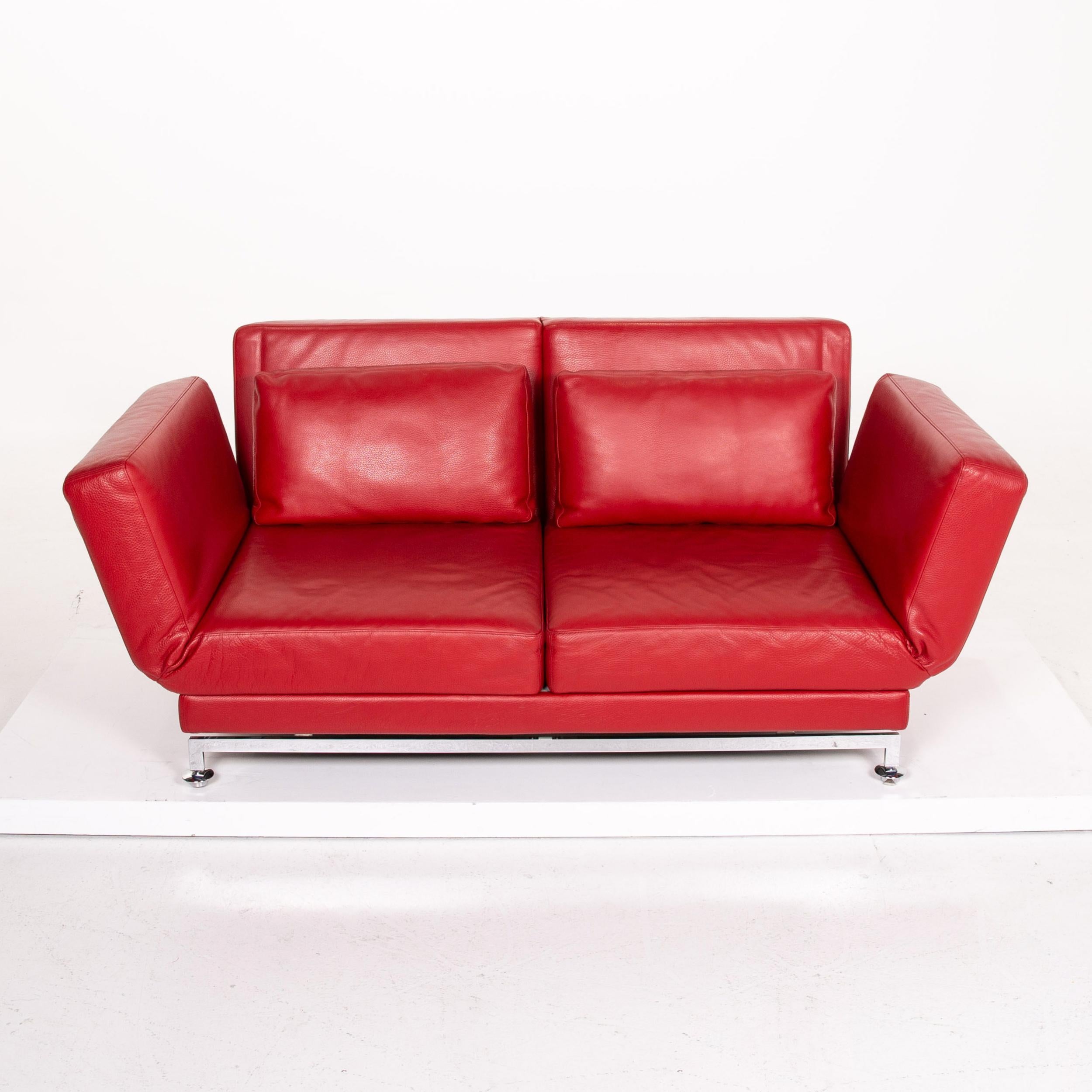Brühl & Sippold Moule Leather Sofa Red Two-Seat Function Sofa Bed Sleep For Sale 3