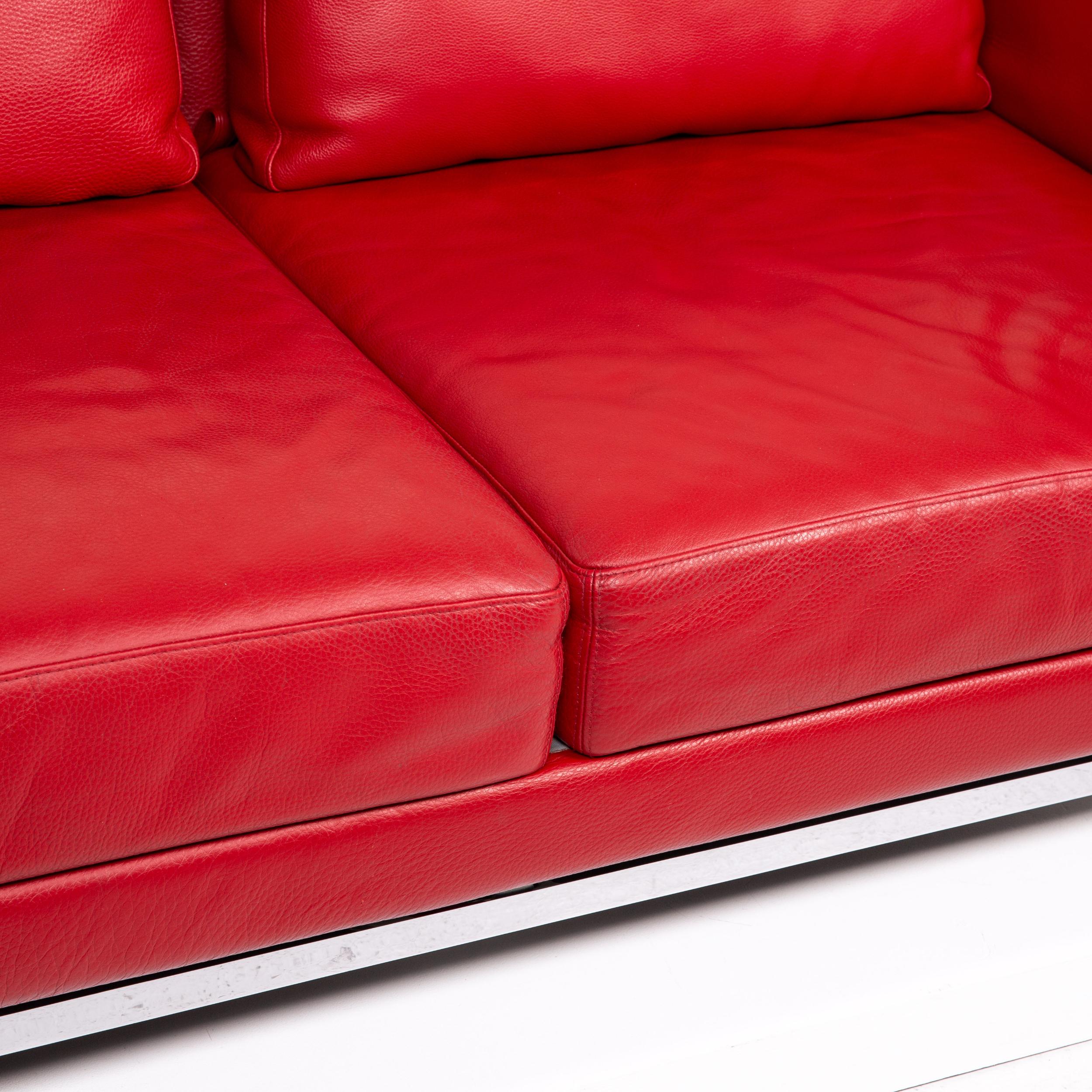 Modern Brühl & Sippold Moule Leather Sofa Red Two-Seat Function Sofa Bed Sleep For Sale