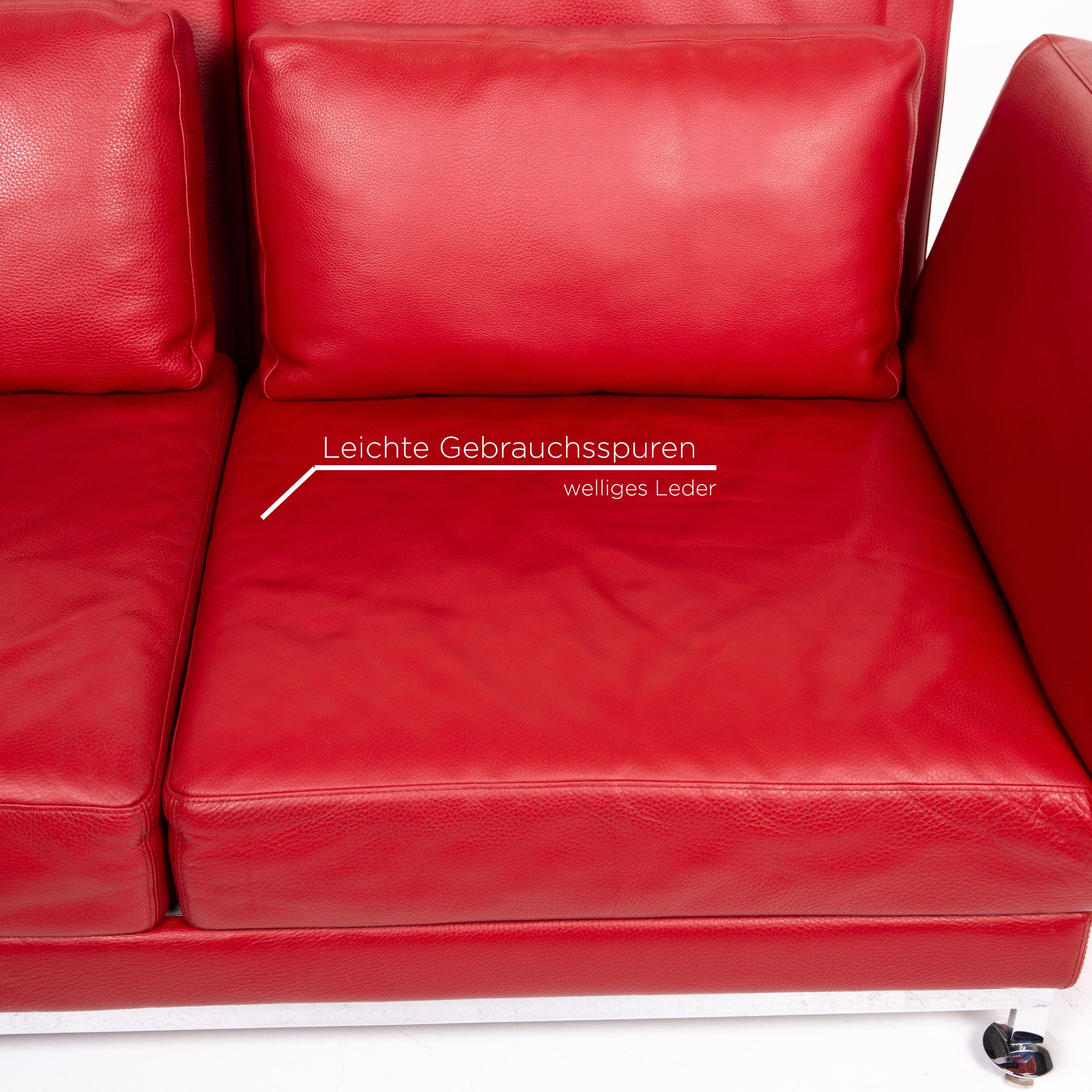 German Brühl & Sippold Moule Leather Sofa Red Two-Seat Function Sofa Bed Sleep For Sale