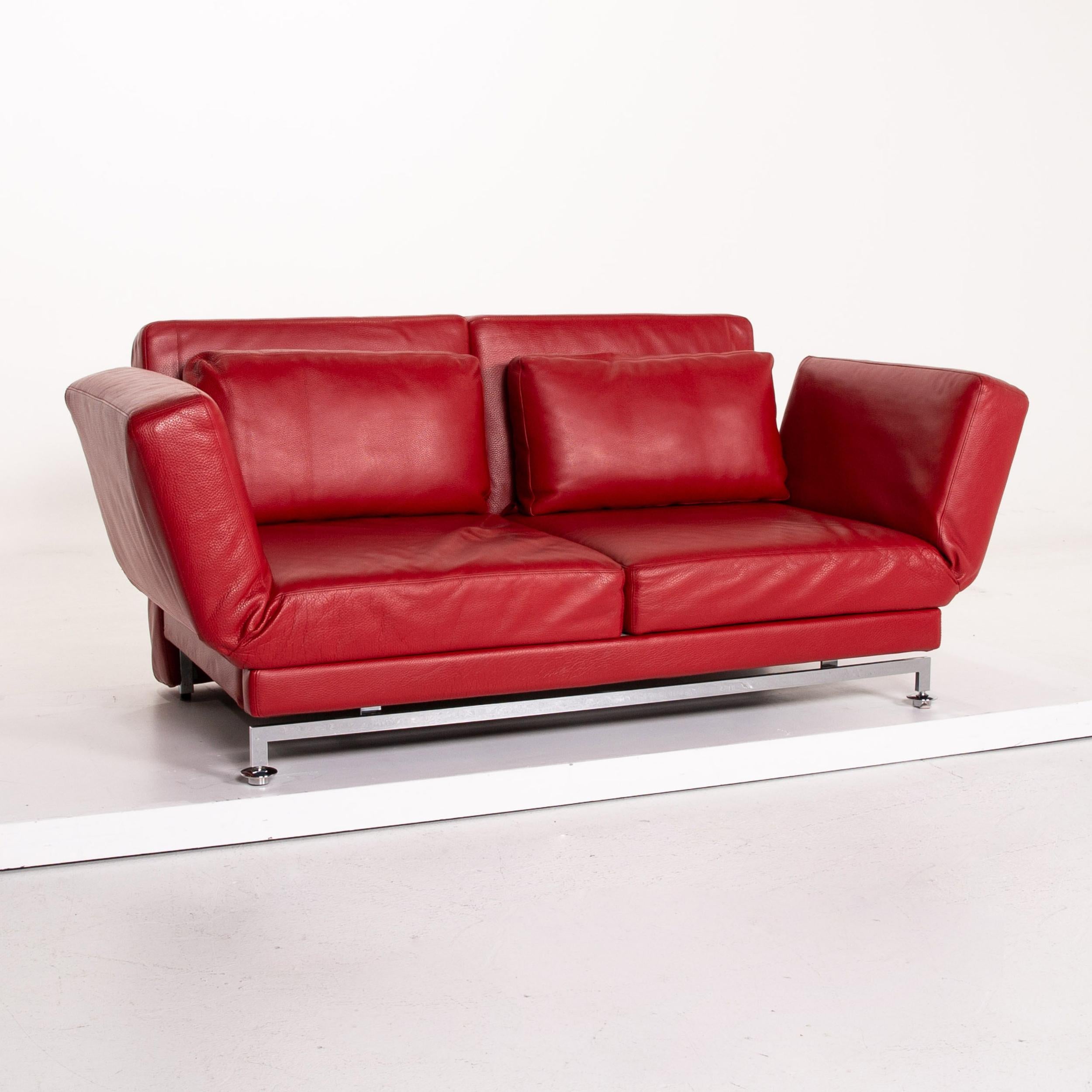 Brühl & Sippold Moule Leather Sofa Red Two-Seat Function Sofa Bed Sleep For Sale 2