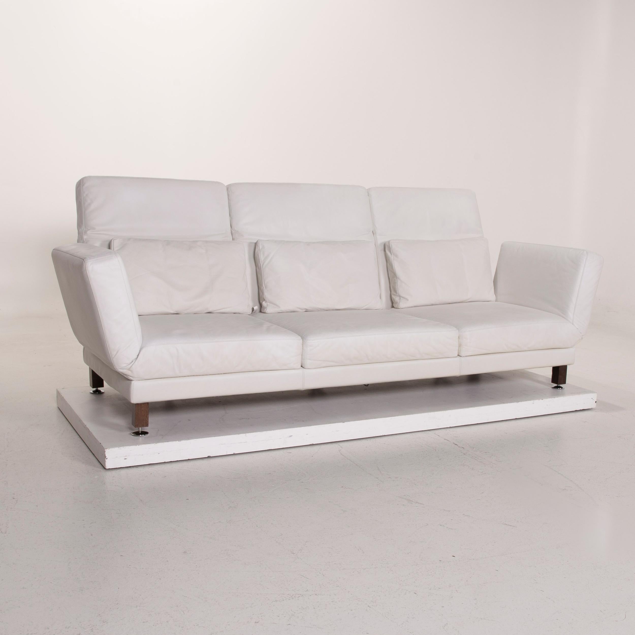 Brühl & Sippold Moule Leather Sofa Set White Three-Seat Relax Function Stool For Sale 5