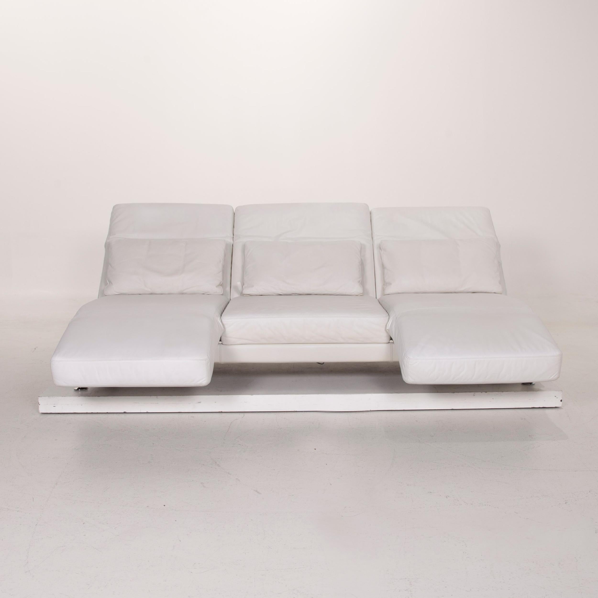 Brühl & Sippold Moule Leather Sofa Set White Three-Seat Relax Function Stool For Sale 7