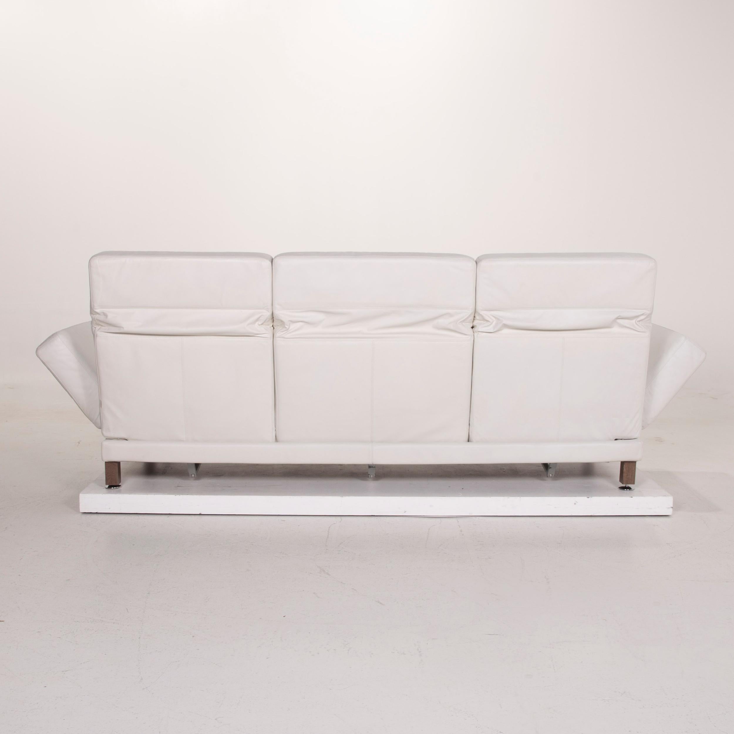 Brühl & Sippold Moule Leather Sofa Set White Three-Seater Relax Function Stool For Sale 11