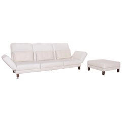 Brühl & Sippold Moule Leather Sofa Set White Three-Seat Relax Function Stool