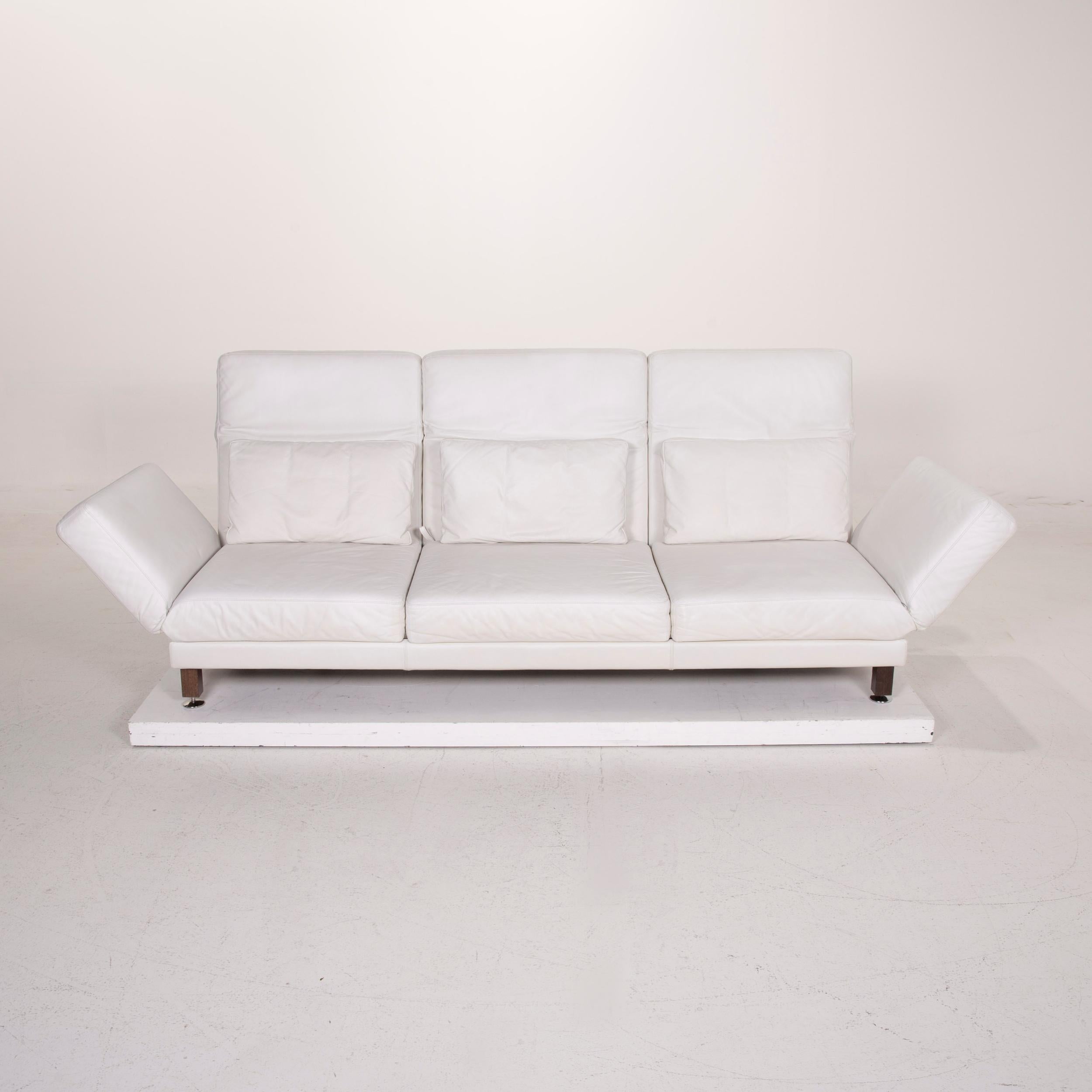 Brühl & Sippold Moule Leather Sofa White Three-Seat Relaxation Function For Sale 4