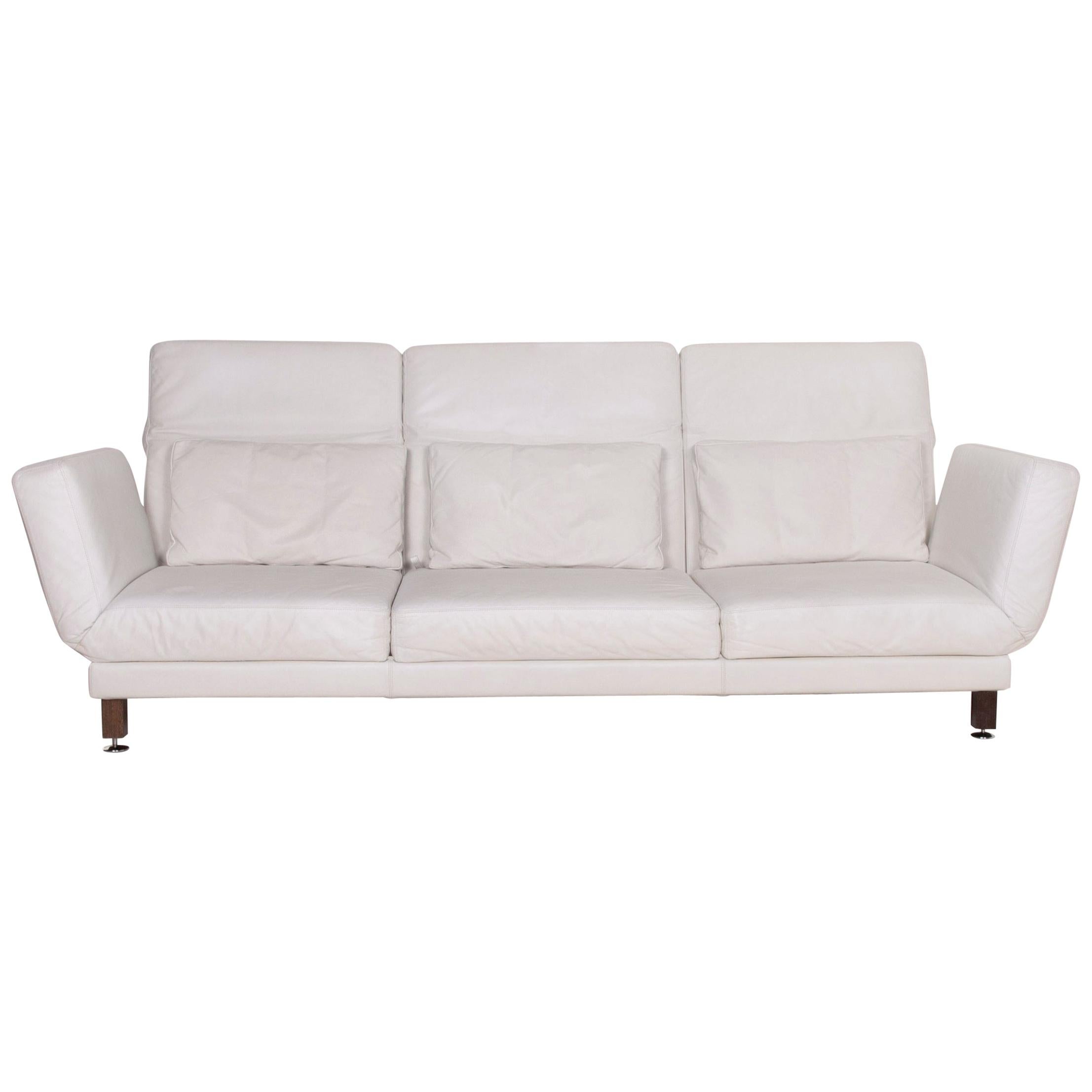 Brühl & Sippold Moule Leather Sofa White Three-Seat Relaxation Function For Sale
