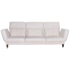 Brühl & Sippold Moule Leather Sofa White Three-Seat Relaxation Function